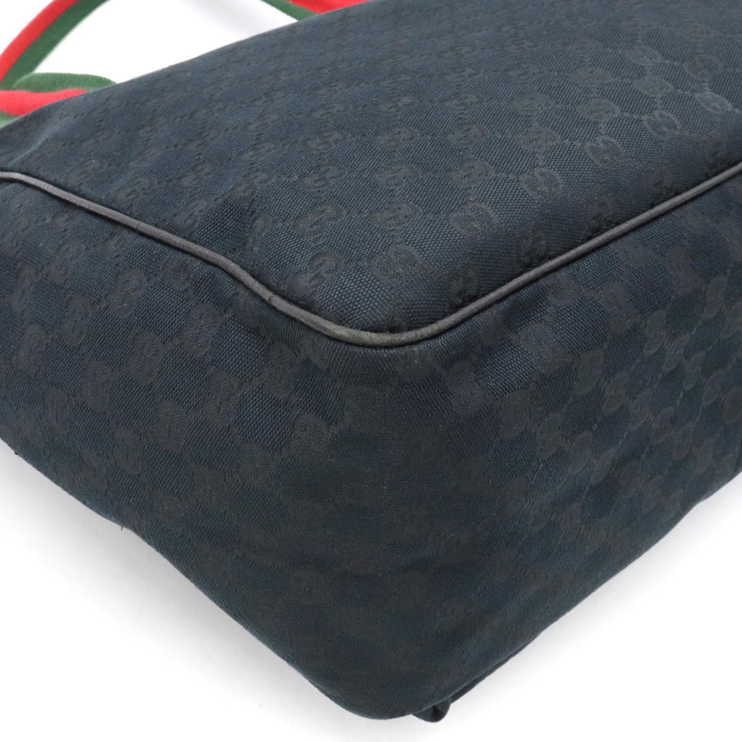 GUCCI GG Canvas Sherry Line Tote Bag Shoulder Leather Black Green Red 161836
