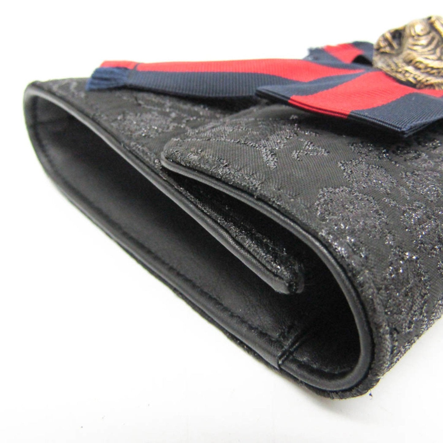 Gucci Animalier Ribbon Flower 460457 Women's Nylon Clutch Bag Black
