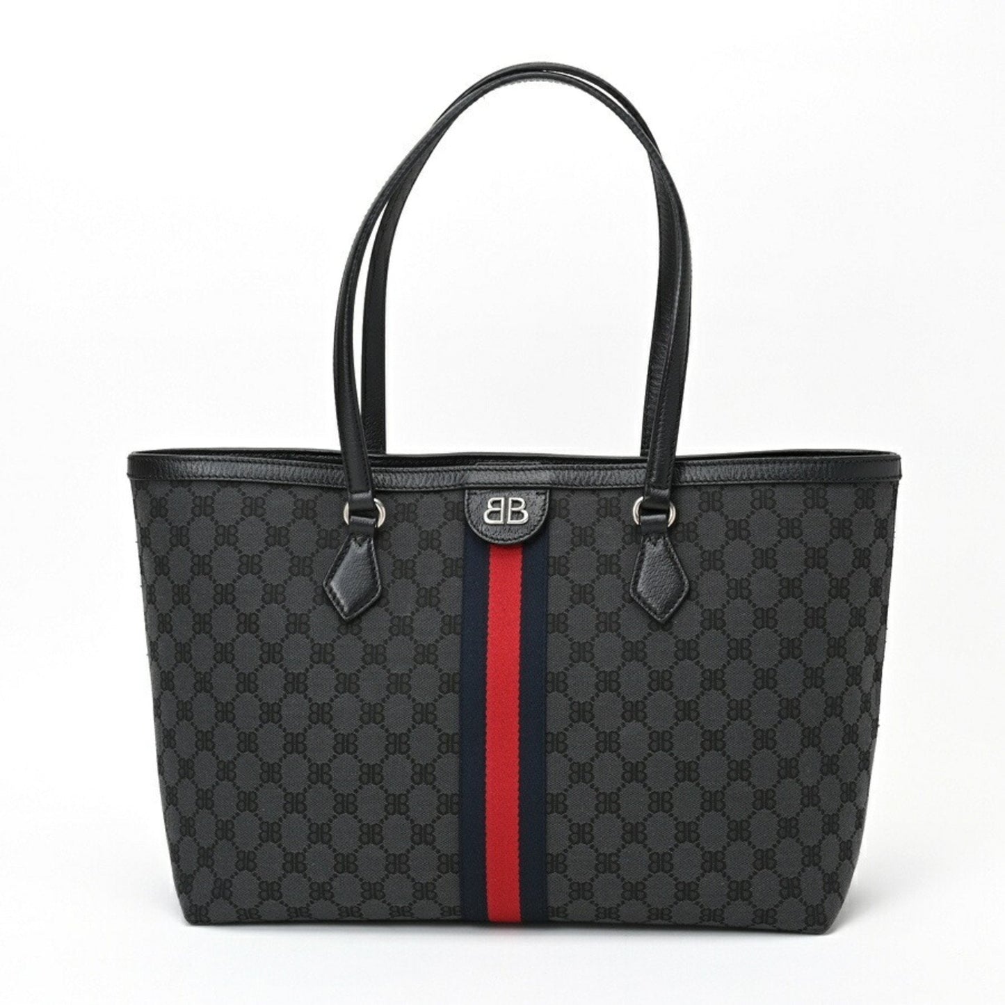 BALENCIAGA x GUCCI Hacker Project Medium Tote Bag 680125 Canvas Leather Black S-156852