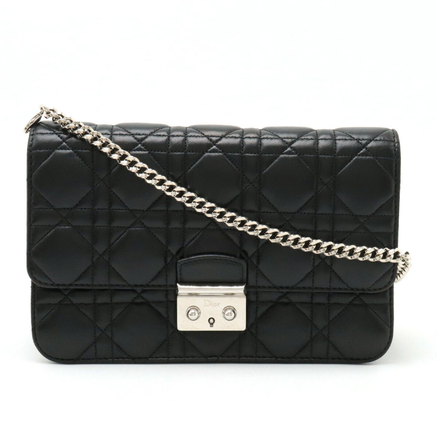 Christian Dior Miss Cannage New Rock Chain Wallet Clutch Bag Leather Black