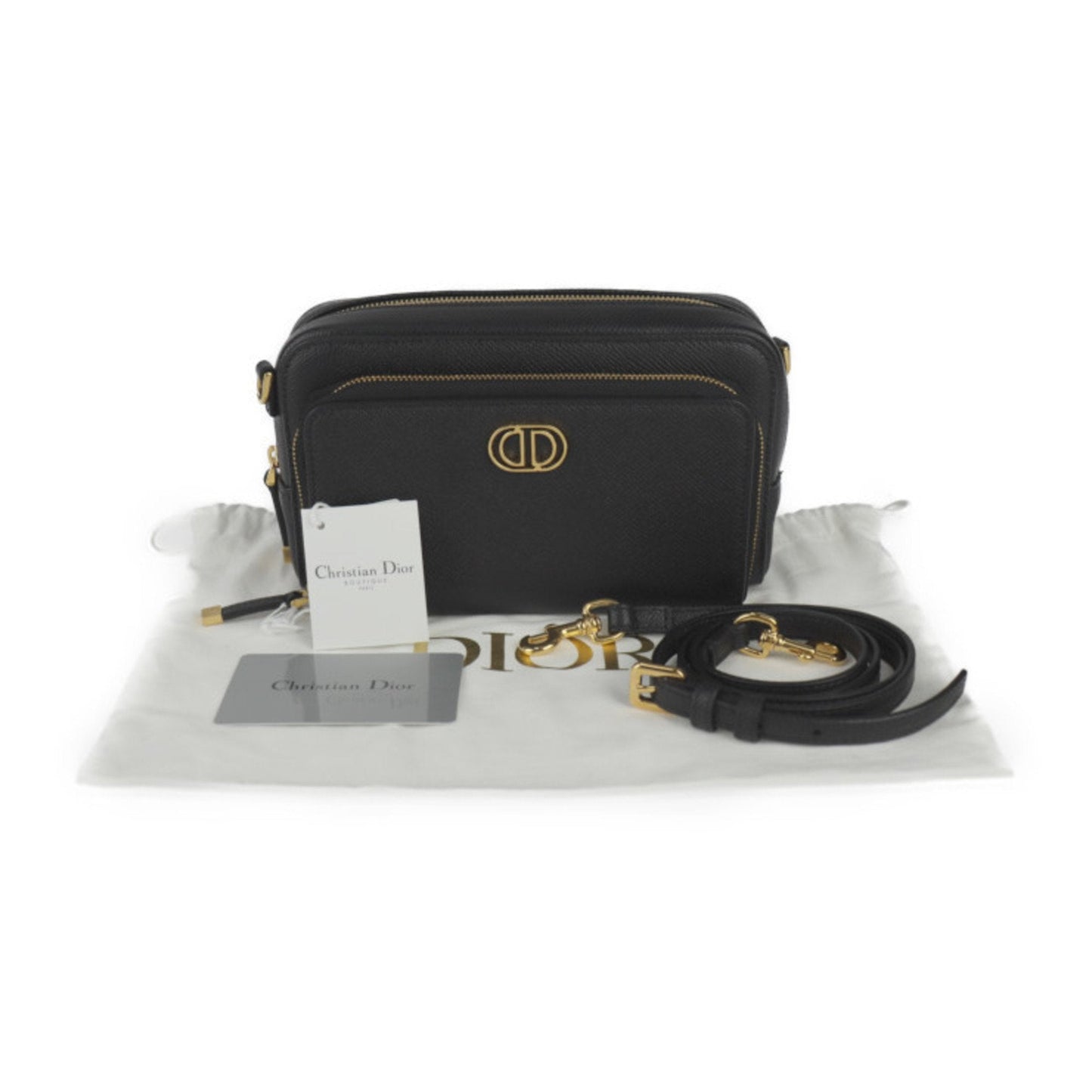 Christian Dior Caro Double Pouch Shoulder Bag S7431UBAE Leather Black Second Clutch R2415083010047