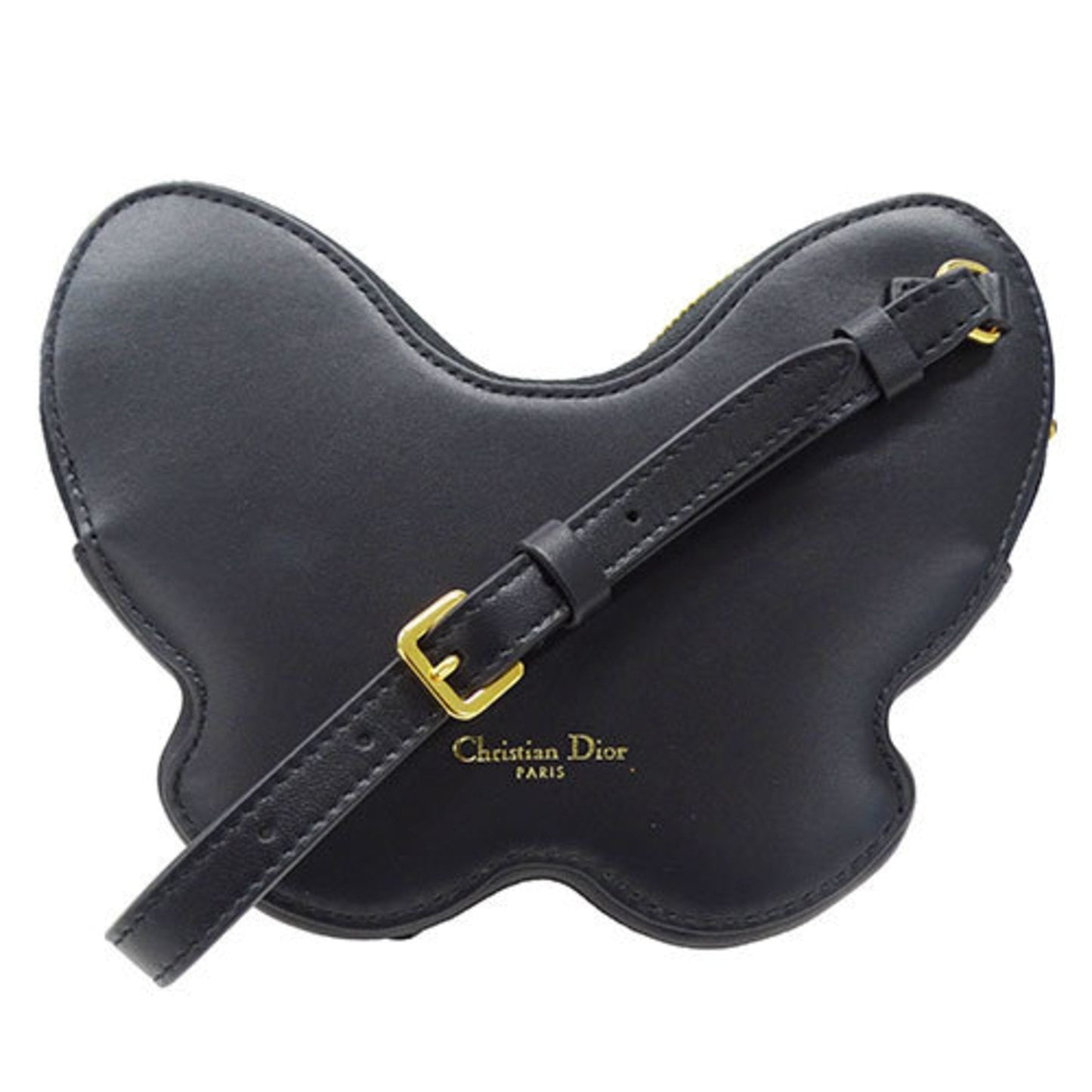 Christian Dior Dior Women's Clutch Bag Second Leather Black Butterfly Compact