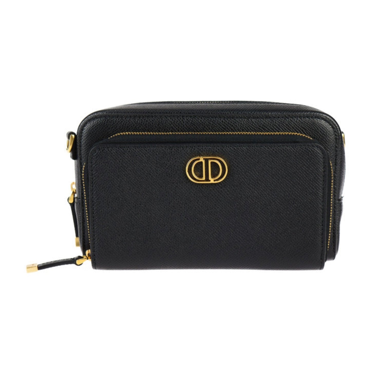 Christian Dior Caro Double Pouch Shoulder Bag S7431UBAE Leather Black Second Clutch R2415083010047