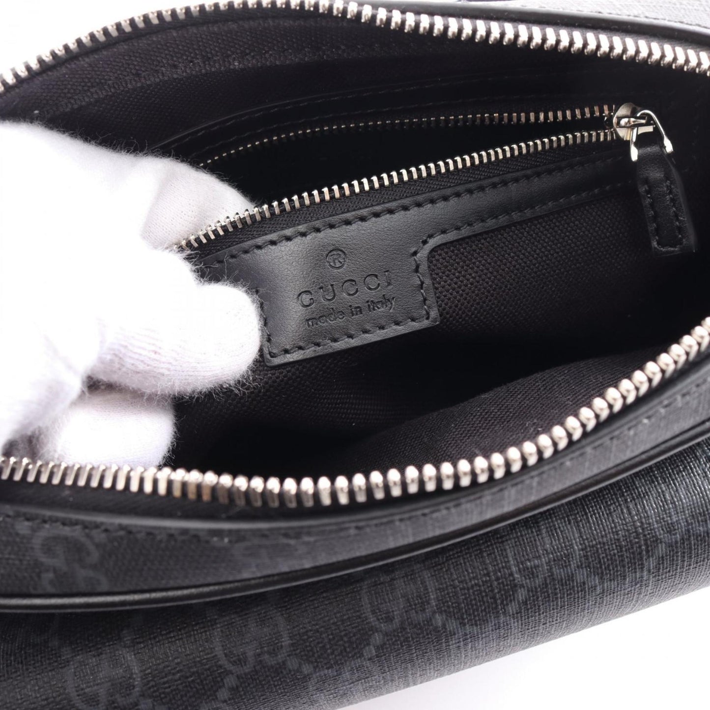 Gucci GG Supreme Small Crossbody Shoulder Bag Coated Canvas Leather Men's Black Grey 795479FADJA1042
