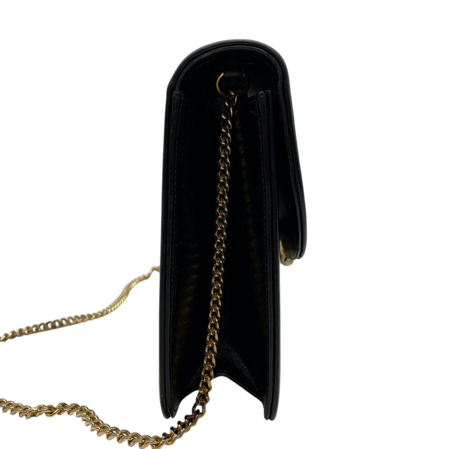 Christian Dior Chain Shoulder Bag Black Leather Genuine Vintage Logo Metal Fittings Crossbody Women's K3