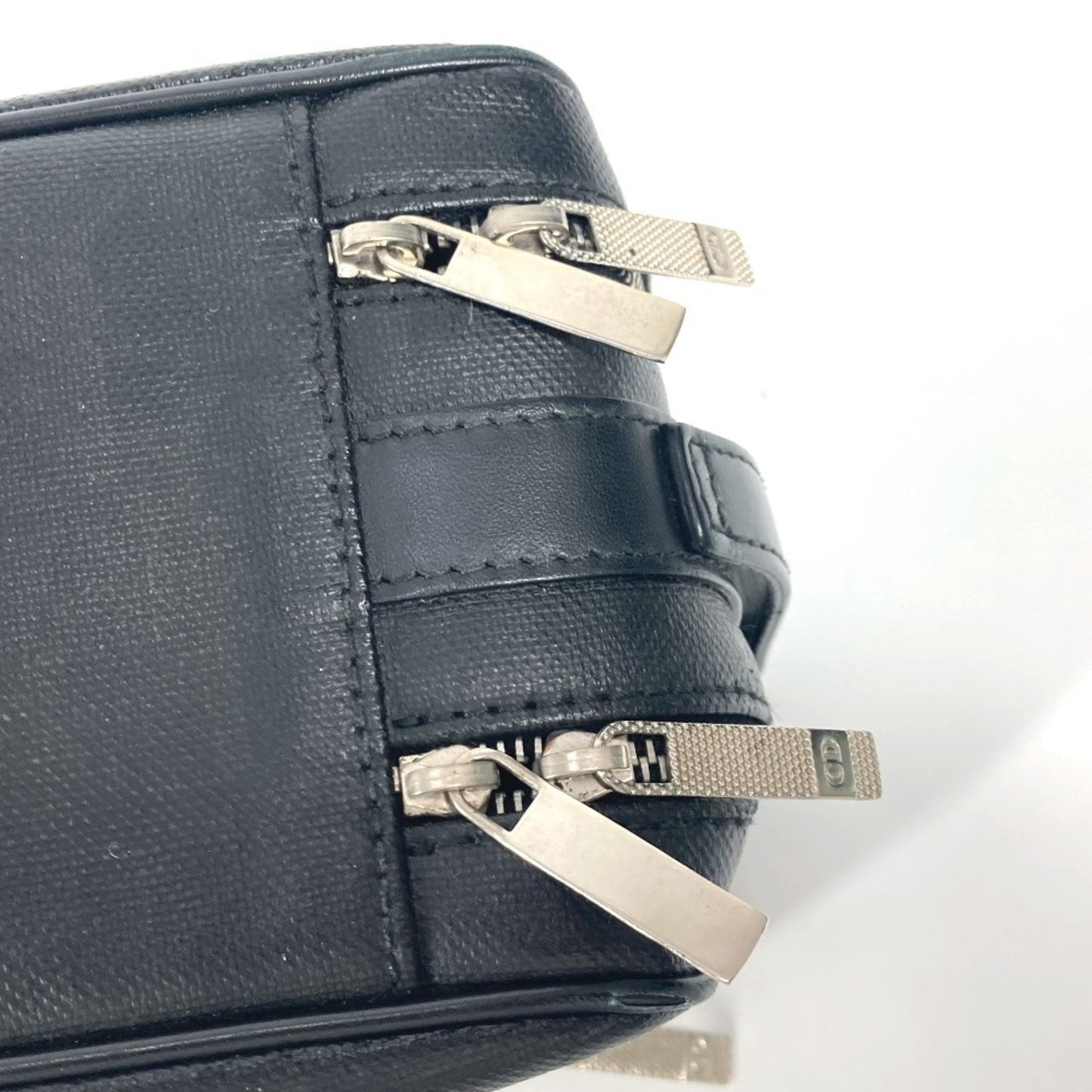 Christian Dior Dior Trotter Logo Pouch Clutch Bag Second Leather Coated Canvas Men's Black