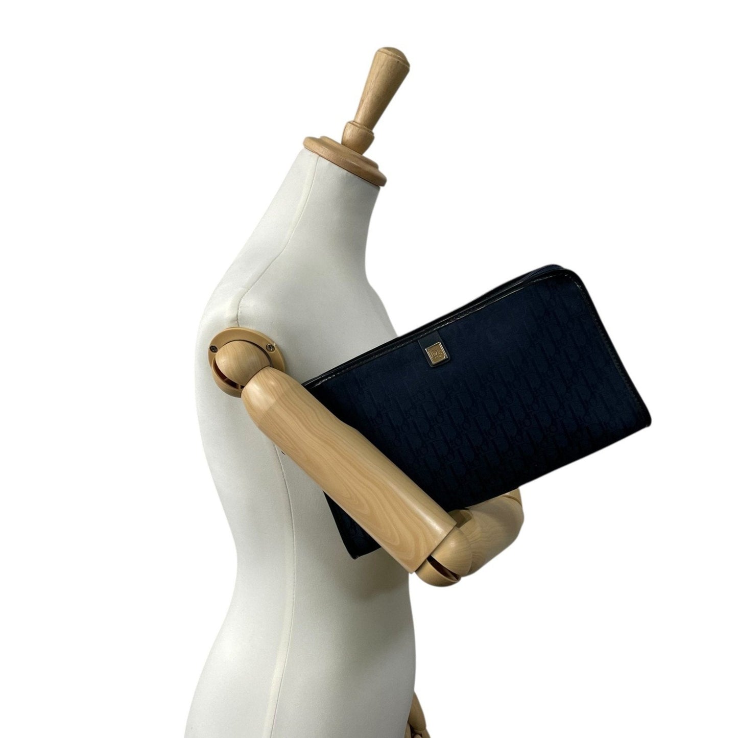 DIOR Christian Dior Trotter Clutch Bag Navy Canvas Gold Hardware Zipper Closure Second Men's Vintage