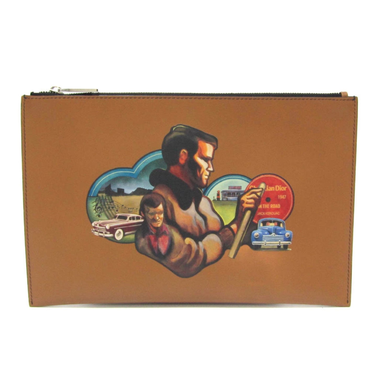 Christian Dior ON THE ROAD Jack Kerouac Women,Men Leather Clutch Bag Brown,Multi-color