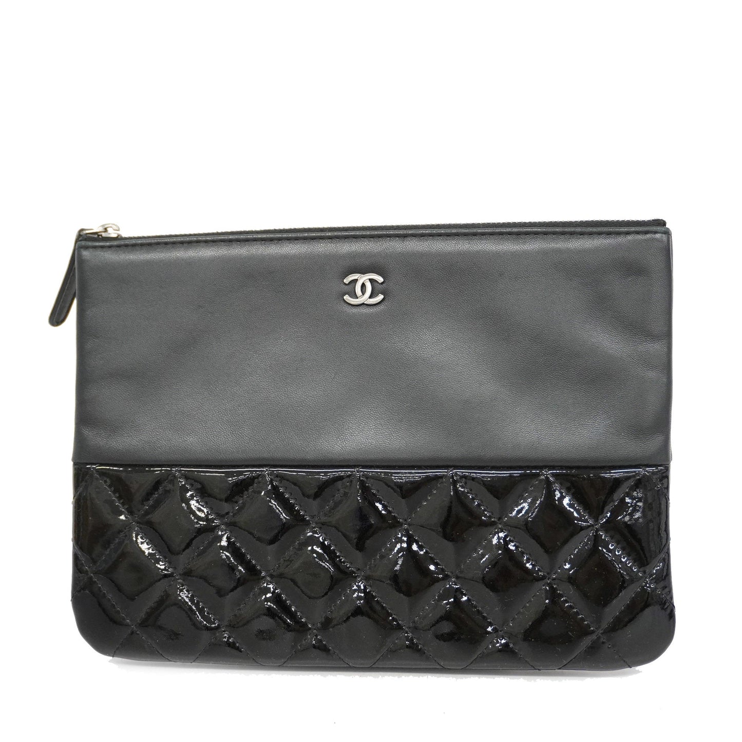 CHANEL Matelasse Women's Leather,Patent Leather Clutch Bag Black