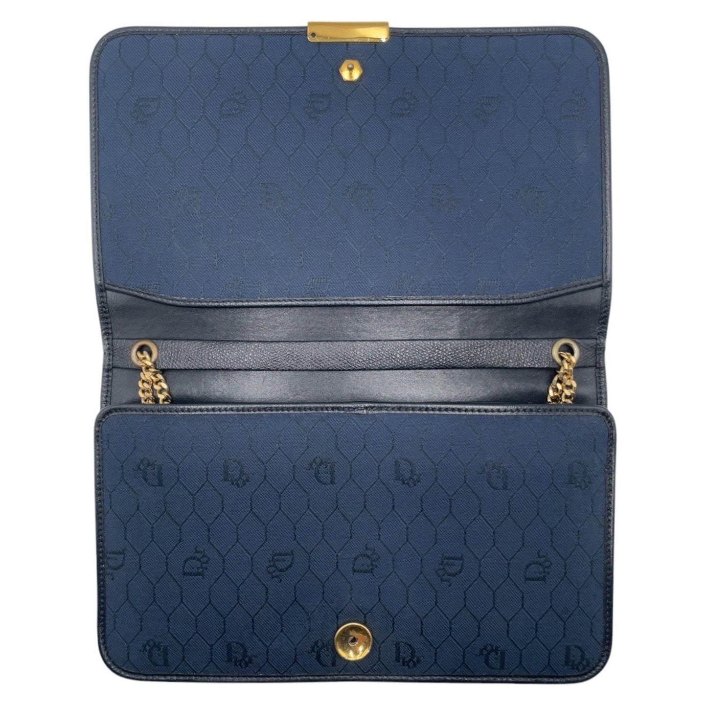 Christian Dior Vintage Medium Honeycomb Pattern Black Gold Hardware Leather Crossbody Shoulder Bag Pochette Women's