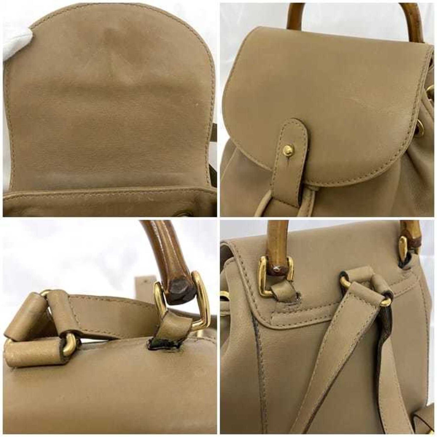 Gucci Backpack f-21841 Beige Bamboo 003 3444 0030 Leather GUCCI Flap Women's