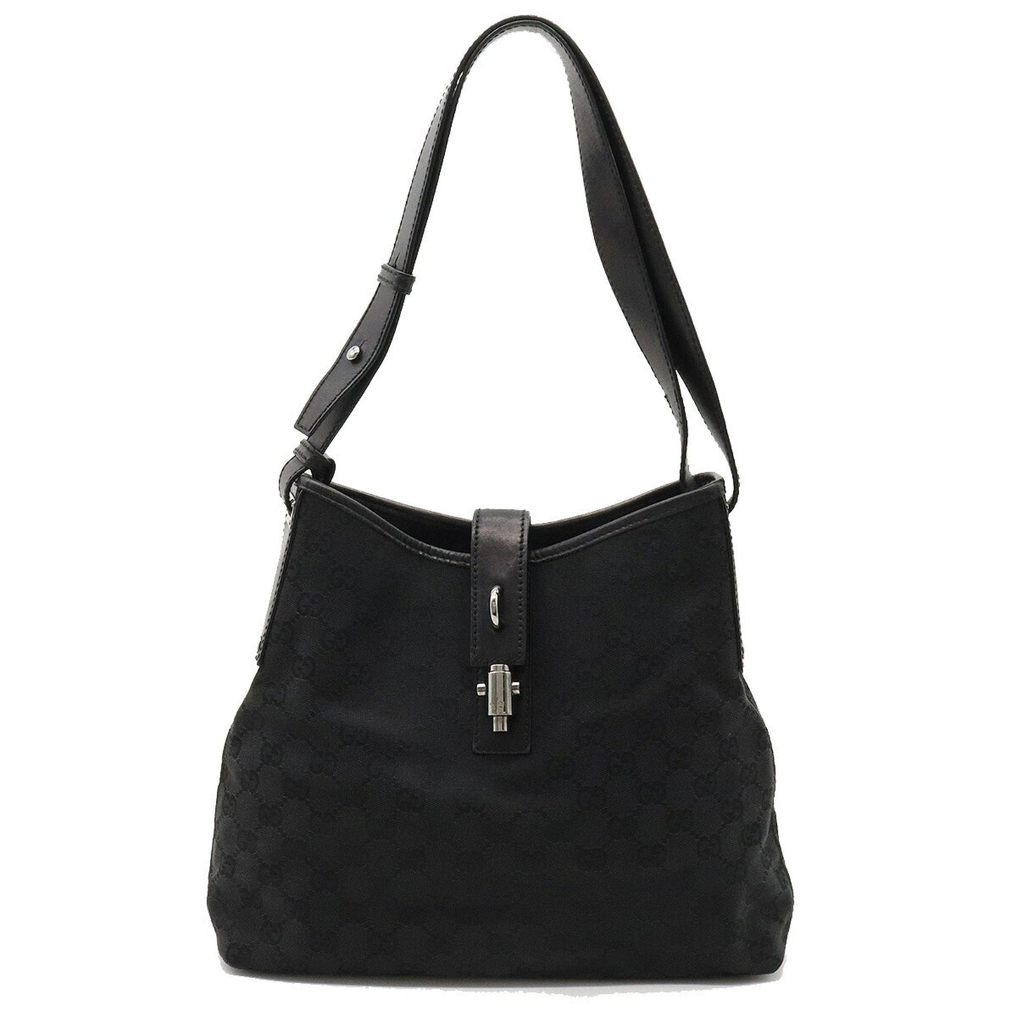 GUCCI GG Canvas New Jackie Shoulder Bag Leather Black