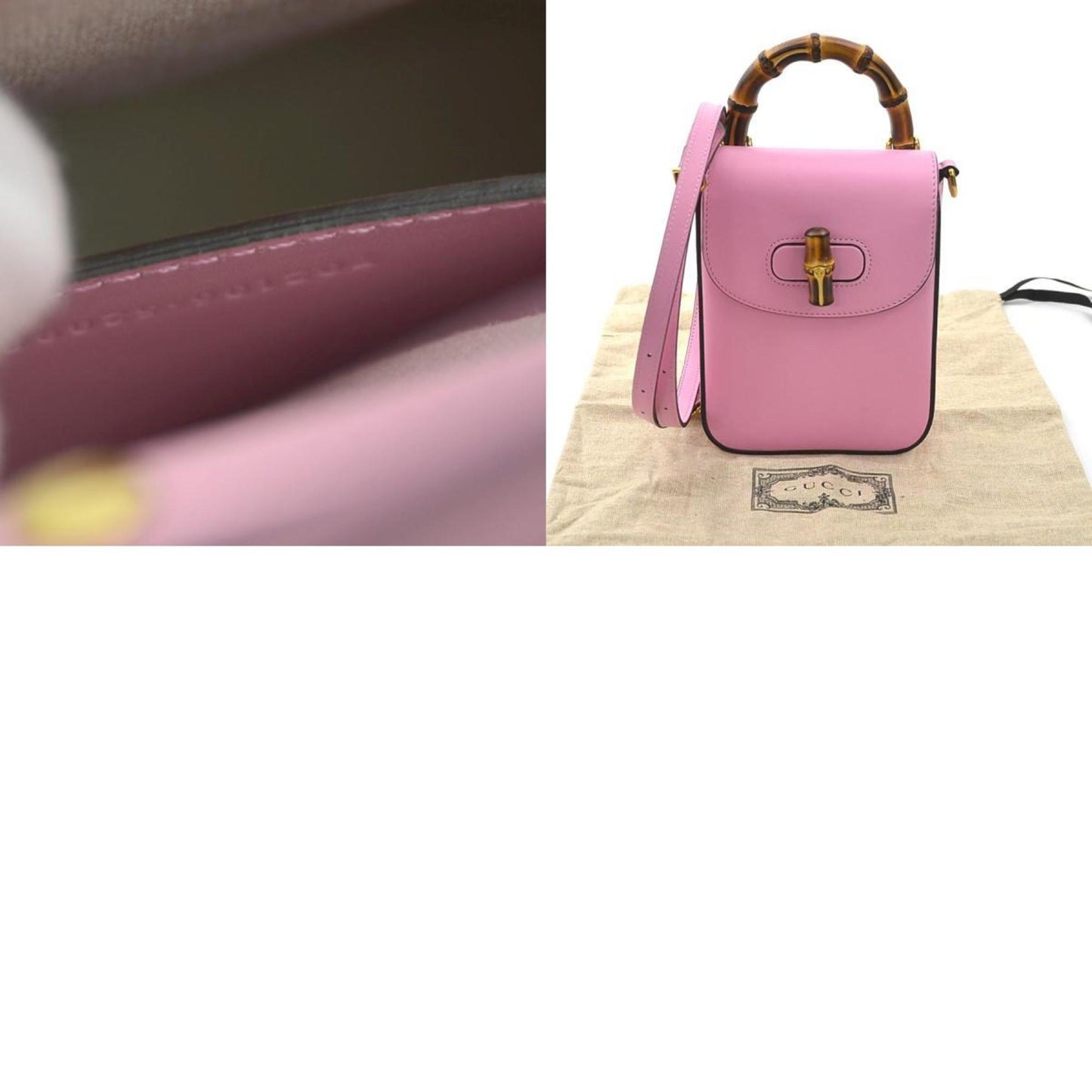 GUCCI Shoulder Bag Backpack Bamboo Leather Pink Gold Women's 702106 e59818a