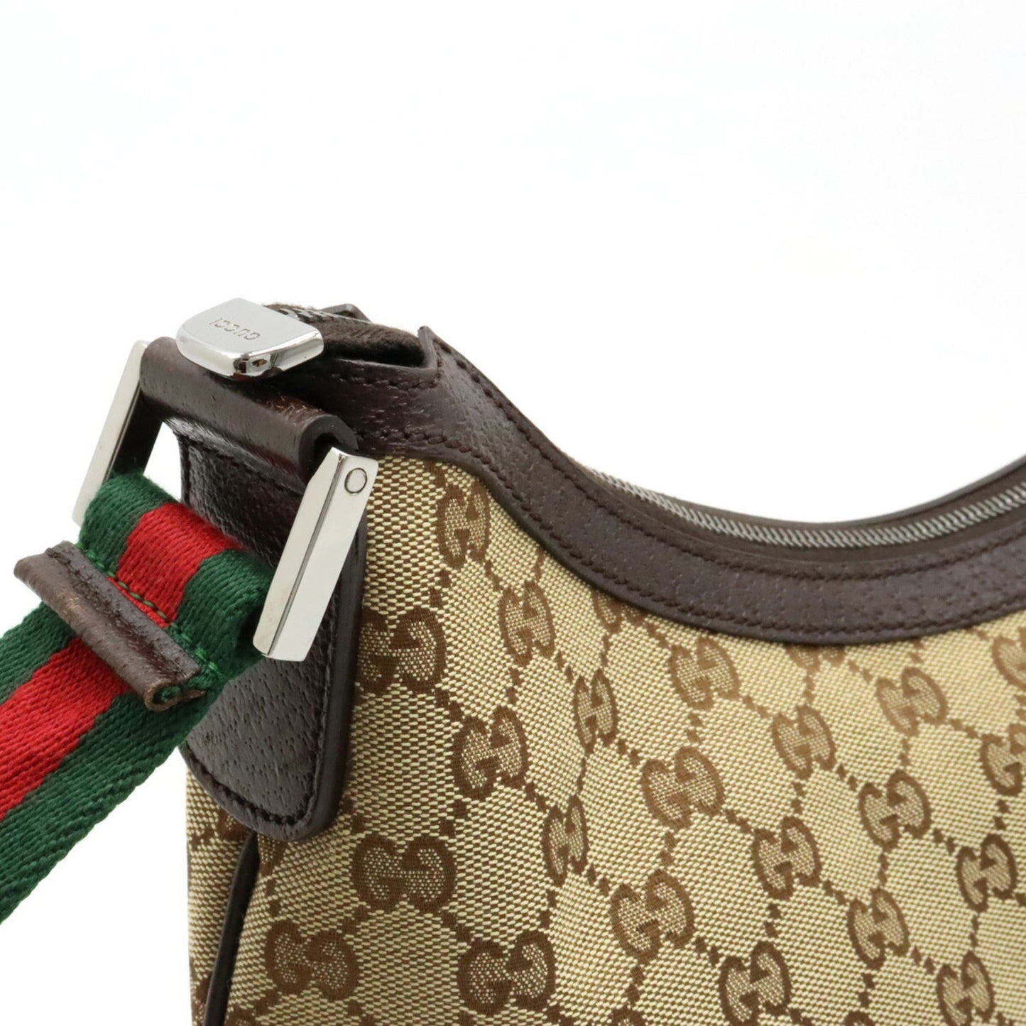 GUCCI GG Canvas Sherry Line Shoulder Bag Leather Khaki Beige Brown Dark Green Red