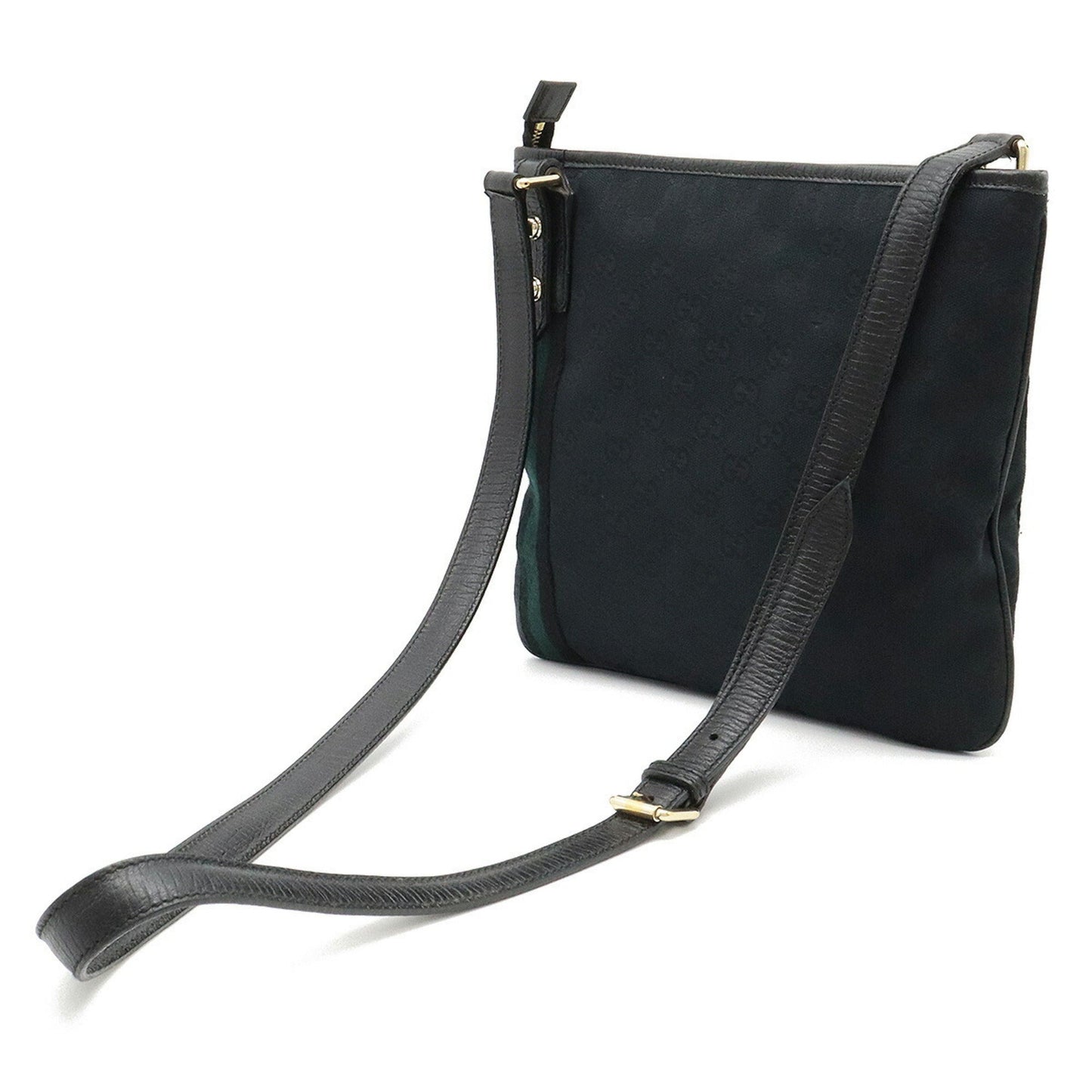 GUCCI GG Canvas Sherry Line Shoulder Bag Leather Black Green