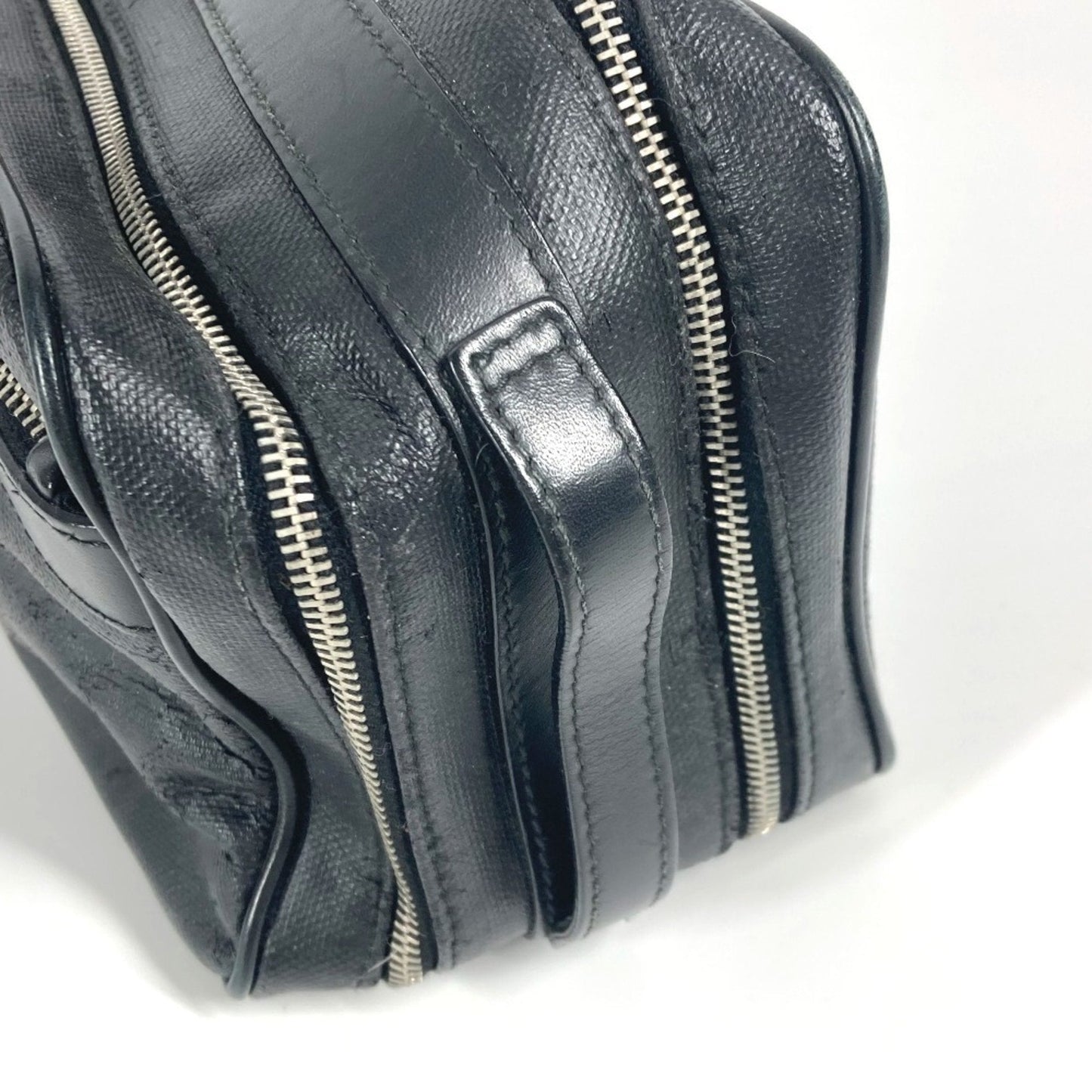 Christian Dior Dior Trotter Logo Pouch Clutch Bag Second Leather Coated Canvas Men's Black