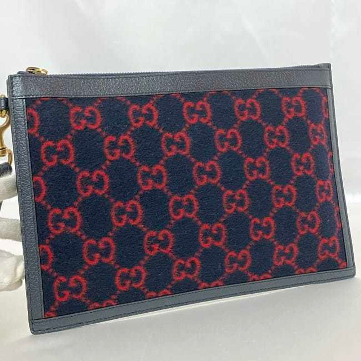Gucci clutch bag ec-21864 navy red 597627 with strap wool leather 562600 GUCCI GG handbag for women unisex