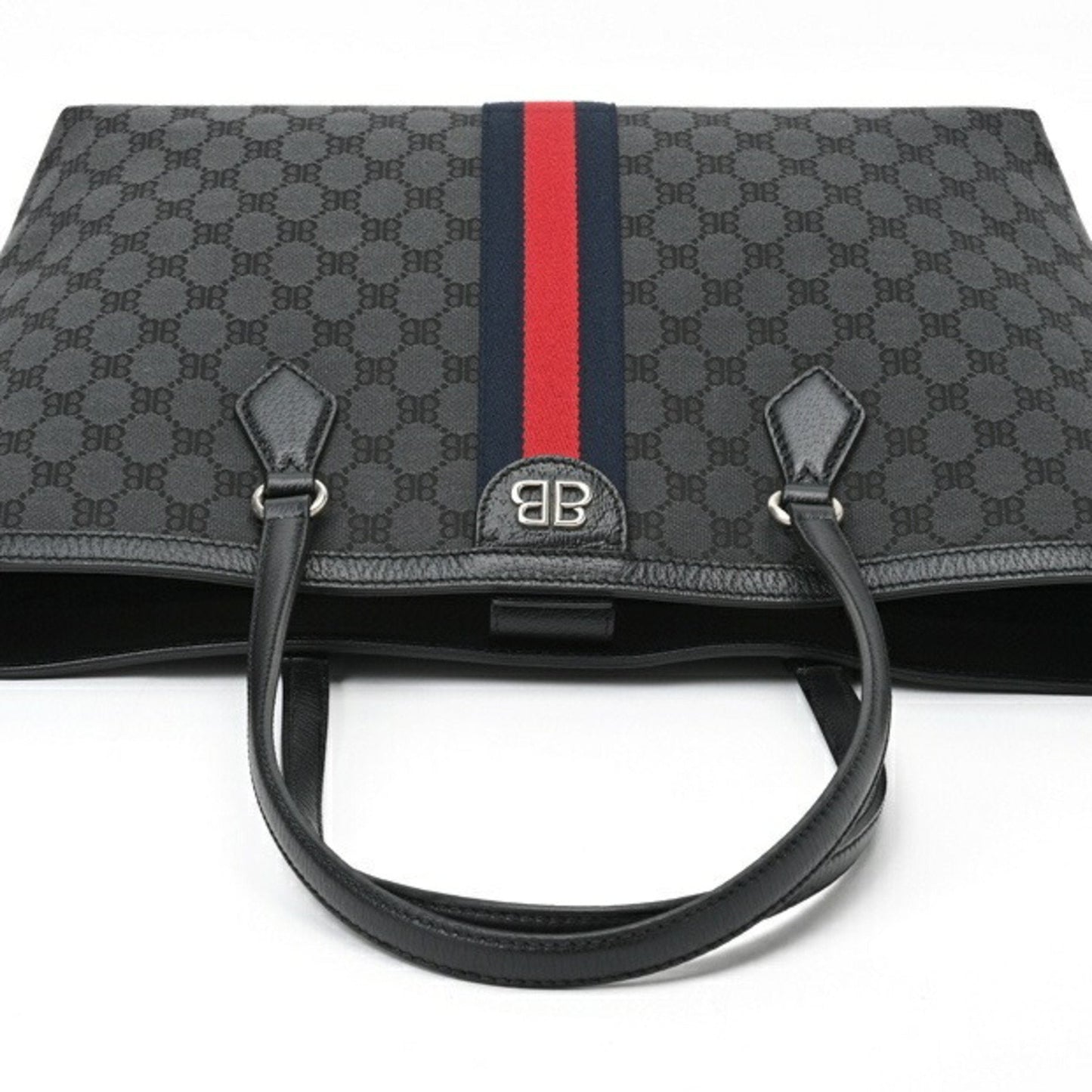 BALENCIAGA x GUCCI Hacker Project Medium Tote Bag 680125 Canvas Leather Black S-156852