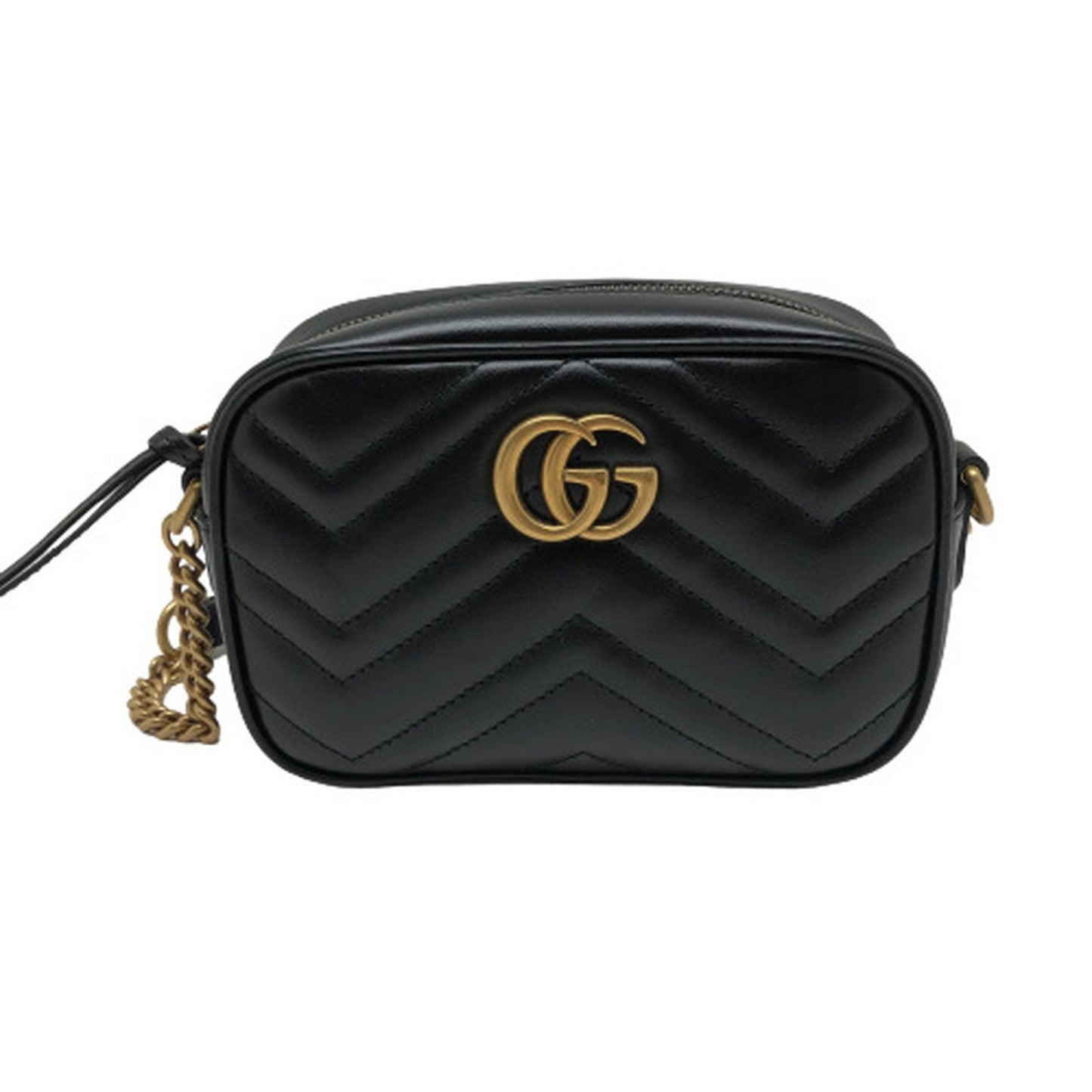 GUCCI GG Marmont Chain Shoulder Bag Crossbody 448065 Leather Black Gold Hardware Women's