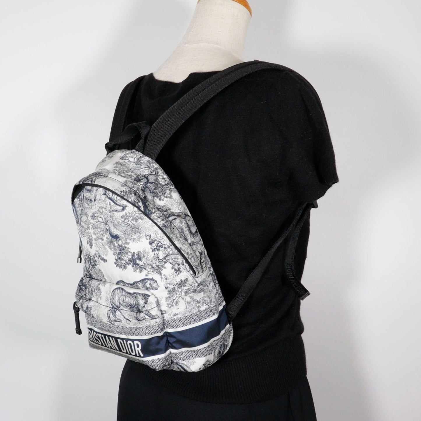 Christian Dior Small Backpack Rucksack/Daypack Toile de Jouy M6108SNTJ Nylon Black/White 2way A5 Double Women's