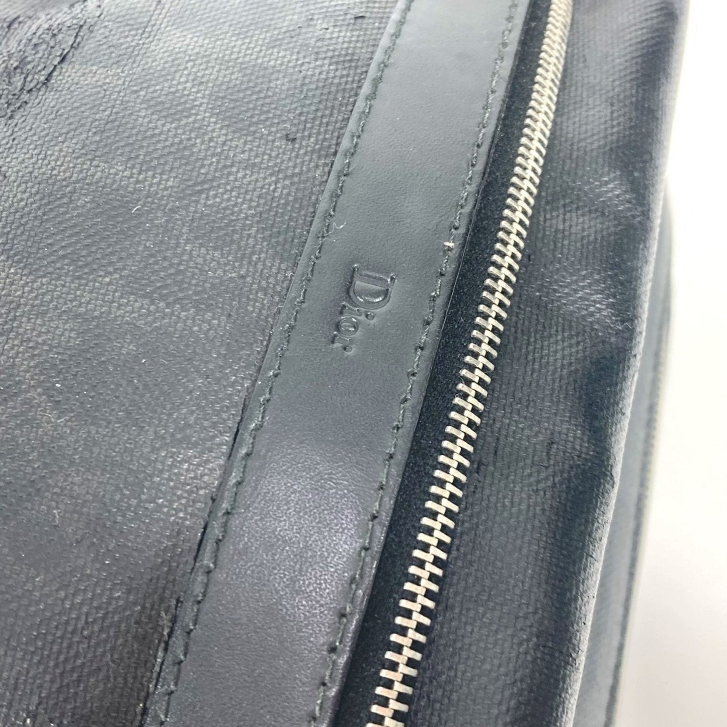 Christian Dior Dior Trotter Logo Pouch Clutch Bag Second Leather Coated Canvas Men's Black