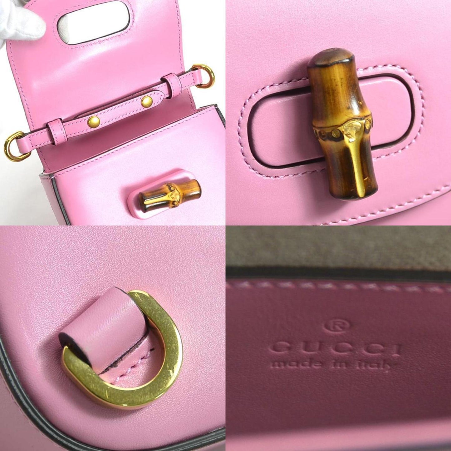 GUCCI Shoulder Bag Backpack Bamboo Leather Pink Gold Women's 702106 e59818a