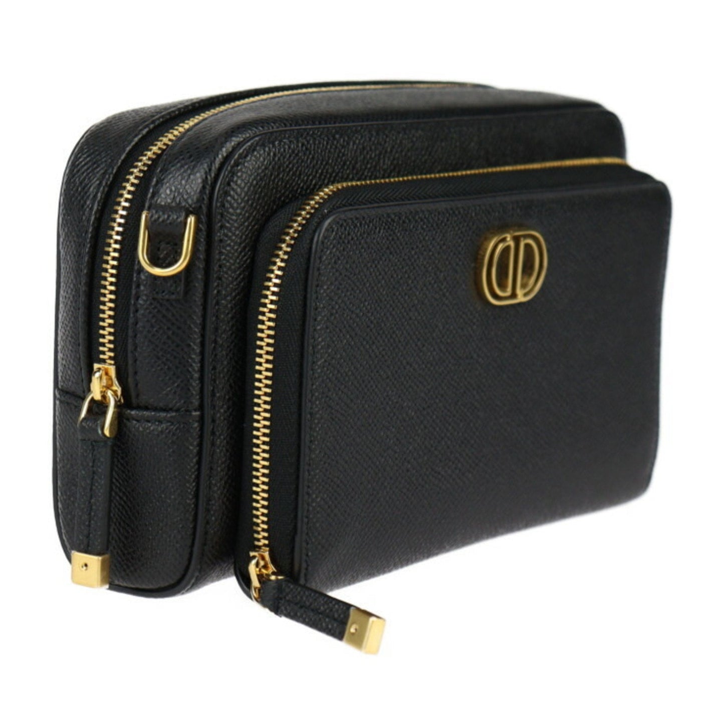 Christian Dior Caro Double Pouch Shoulder Bag S7431UBAE Calfskin Black Second Clutch R2415083010048