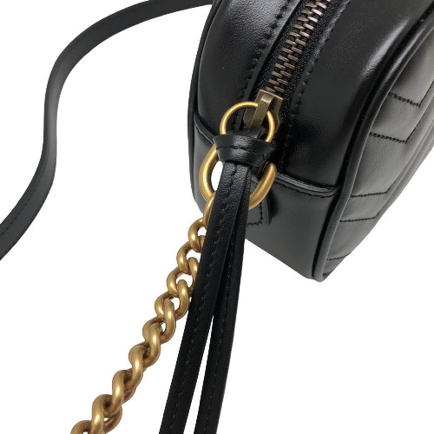GUCCI GG Marmont Chain Shoulder Bag Crossbody 448065 Leather Black Gold Hardware Women's