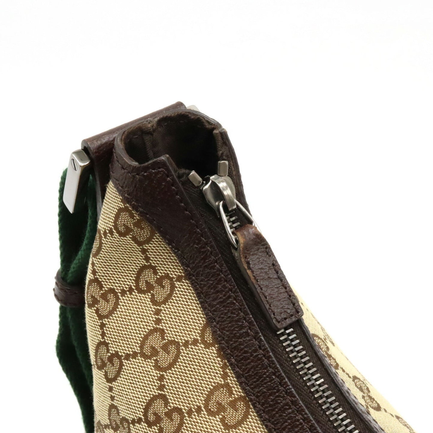 GUCCI GG Canvas Sherry Line Shoulder Bag Leather Khaki Beige Brown Dark Green Red