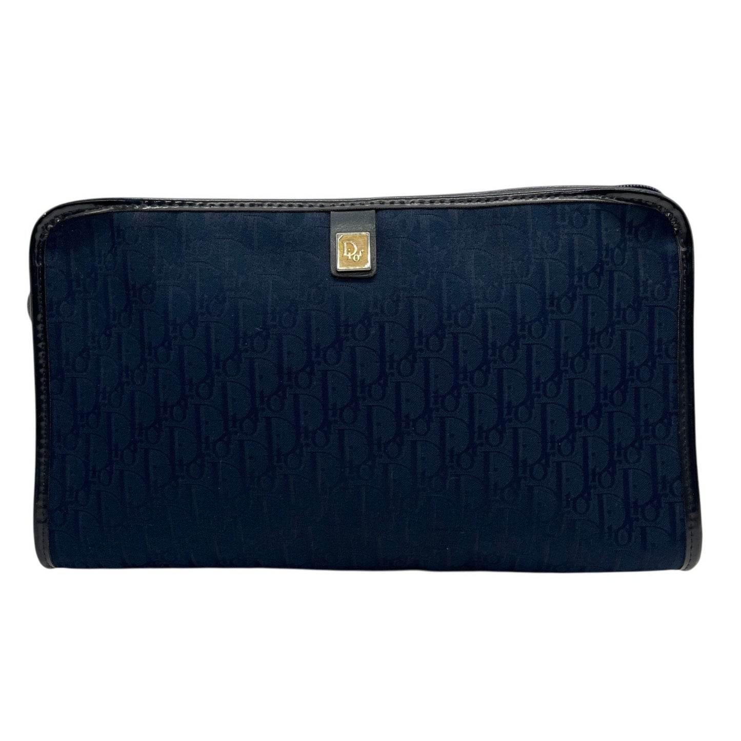 DIOR Christian Dior Trotter Clutch Bag Navy Canvas Gold Hardware Zipper Closure Second Men's Vintage