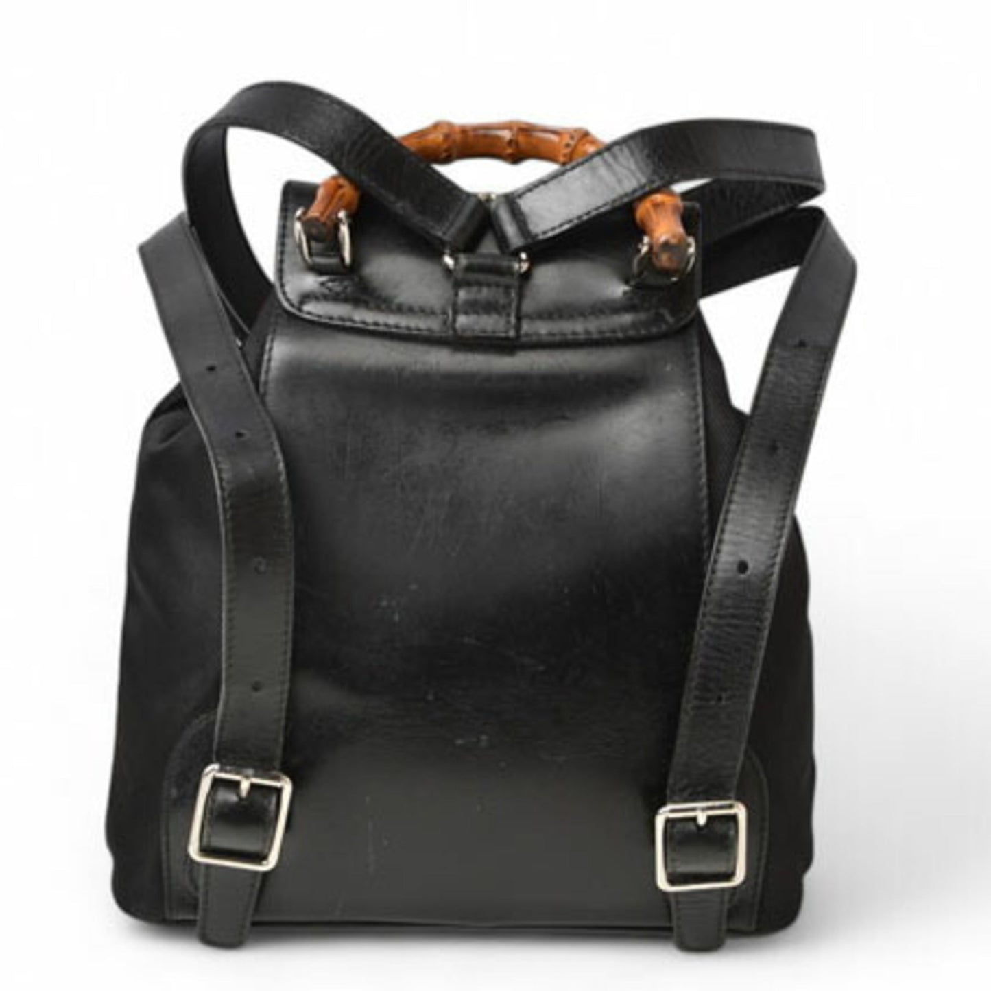 GUCCI Bamboo Backpack Canvas Leather Black