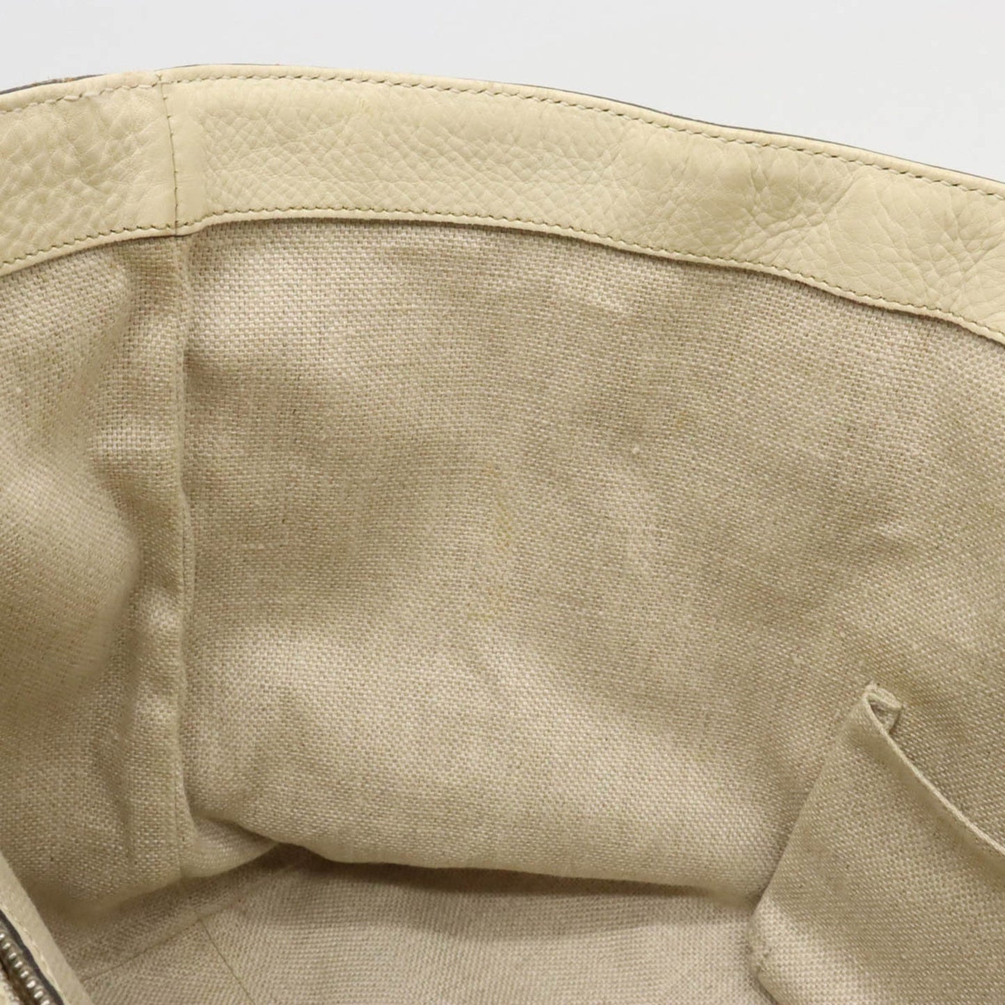 GUCCI GG Canvas Striped Tote Bag Shoulder Leather Khaki Beige Light 232973