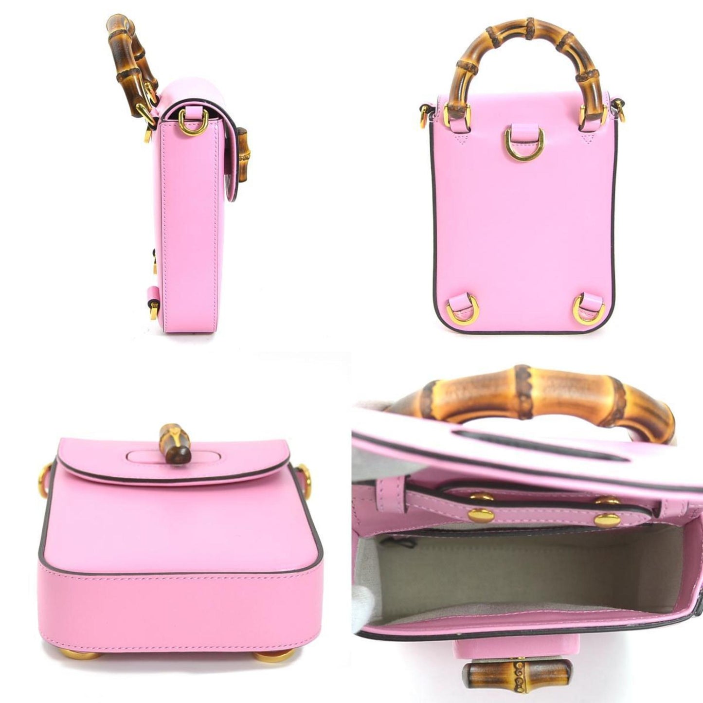 GUCCI Shoulder Bag Backpack Bamboo Leather Pink Gold Women's 702106 e59818a