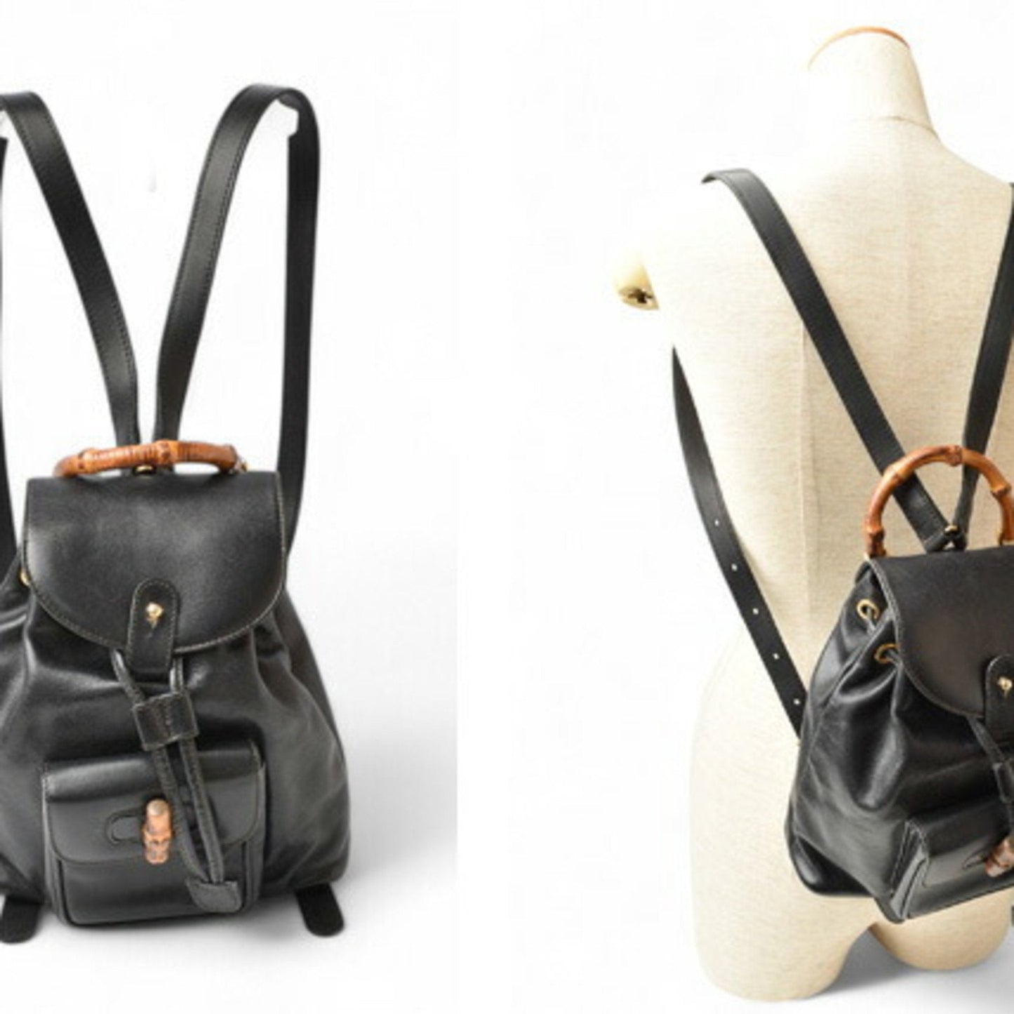 GUCCI Bamboo Backpack Leather Black