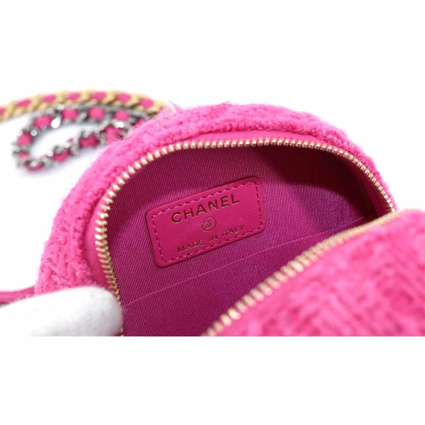 CHANEL 19 Bag with round chain shoulder bag tweed leather pink pouch