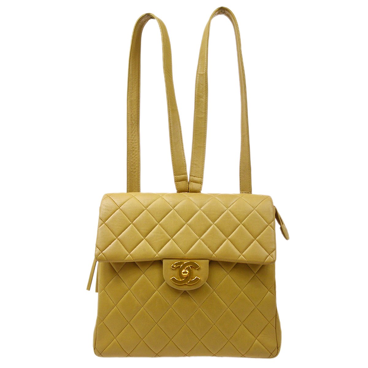 CHANEL 1994-1996 Beige Lambskin Quilted CF Backpack Medium