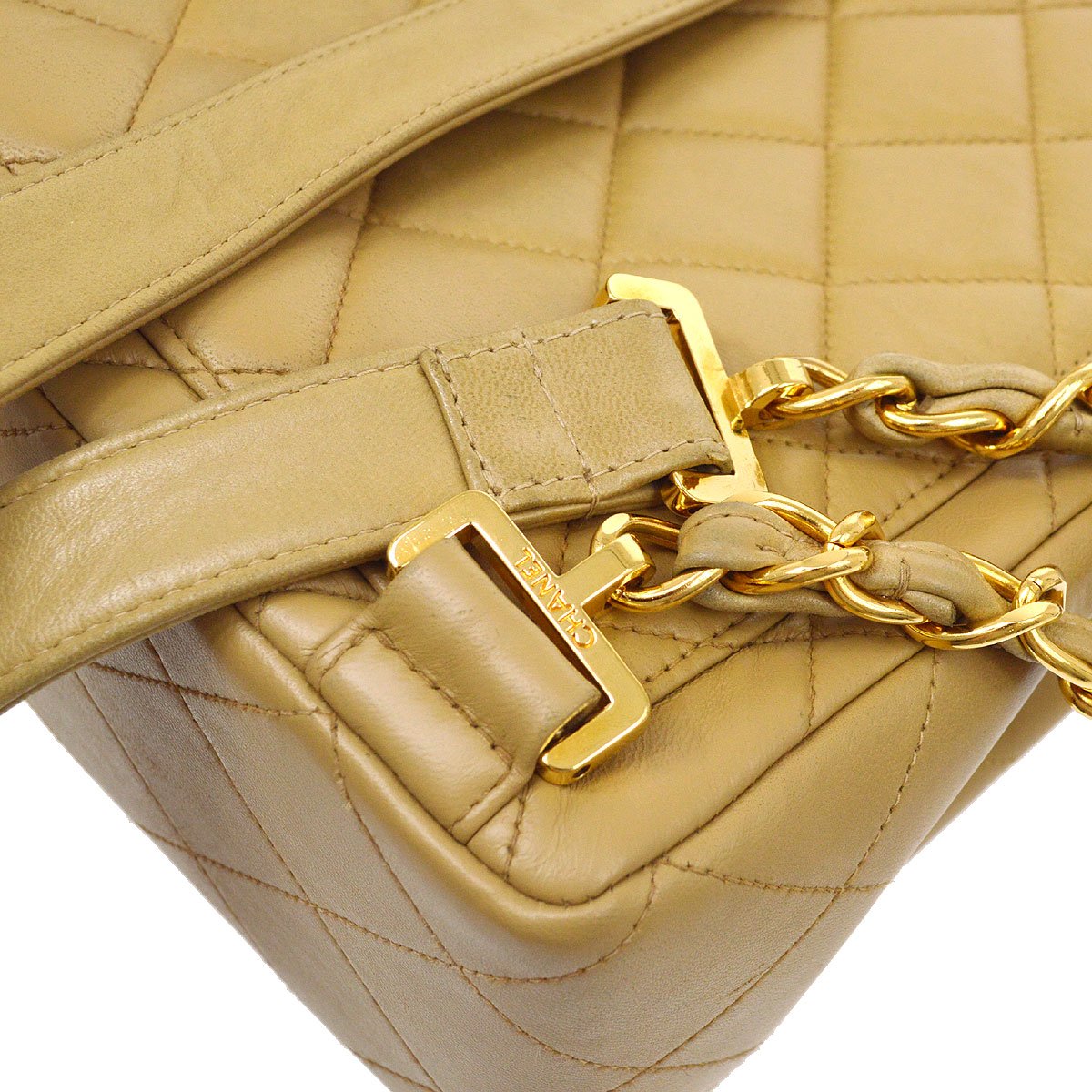 CHANEL 1994-1996 Beige Lambskin Quilted CF Backpack Medium