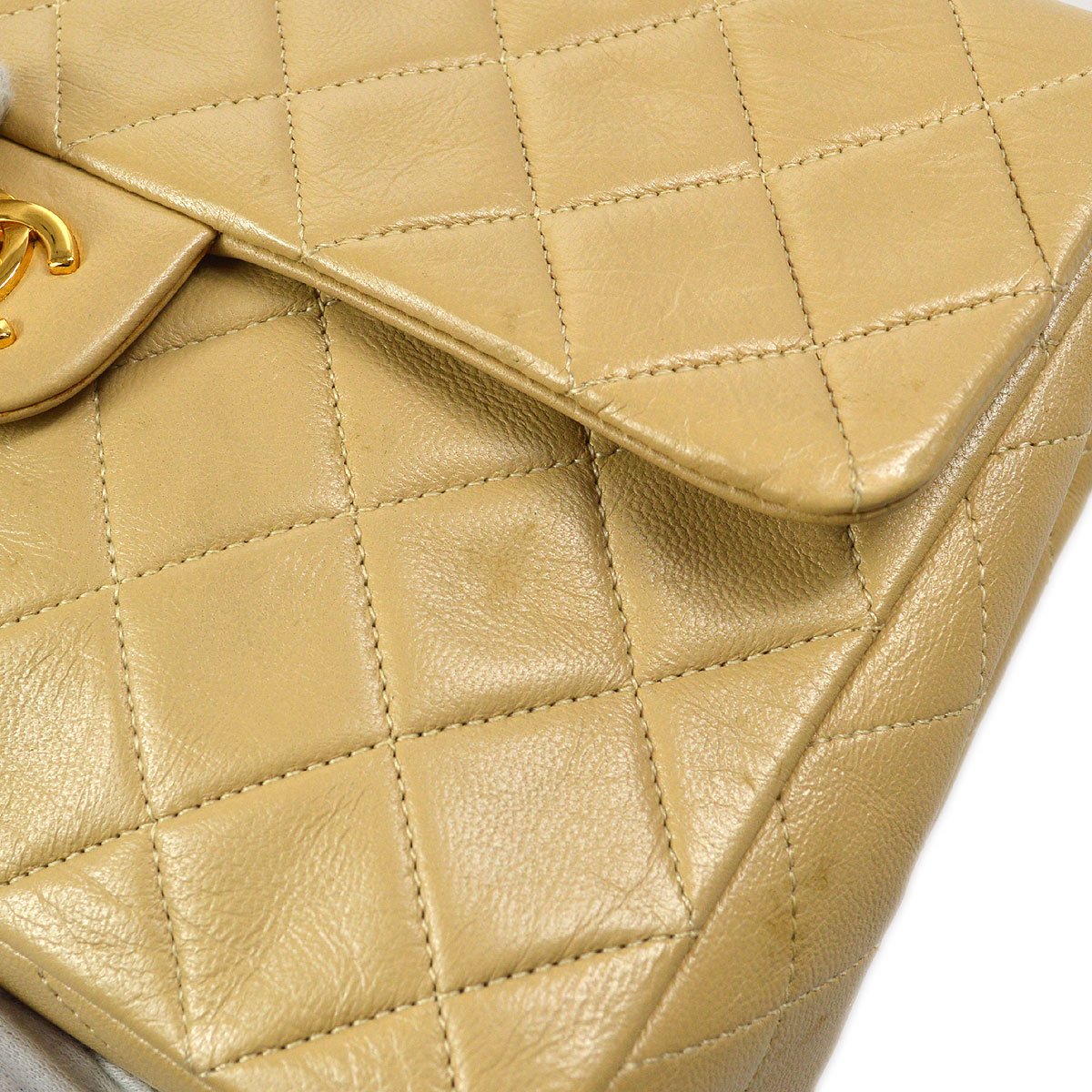 CHANEL 1989-1991 Single Chain Shoulder Bag Beige Lambskin