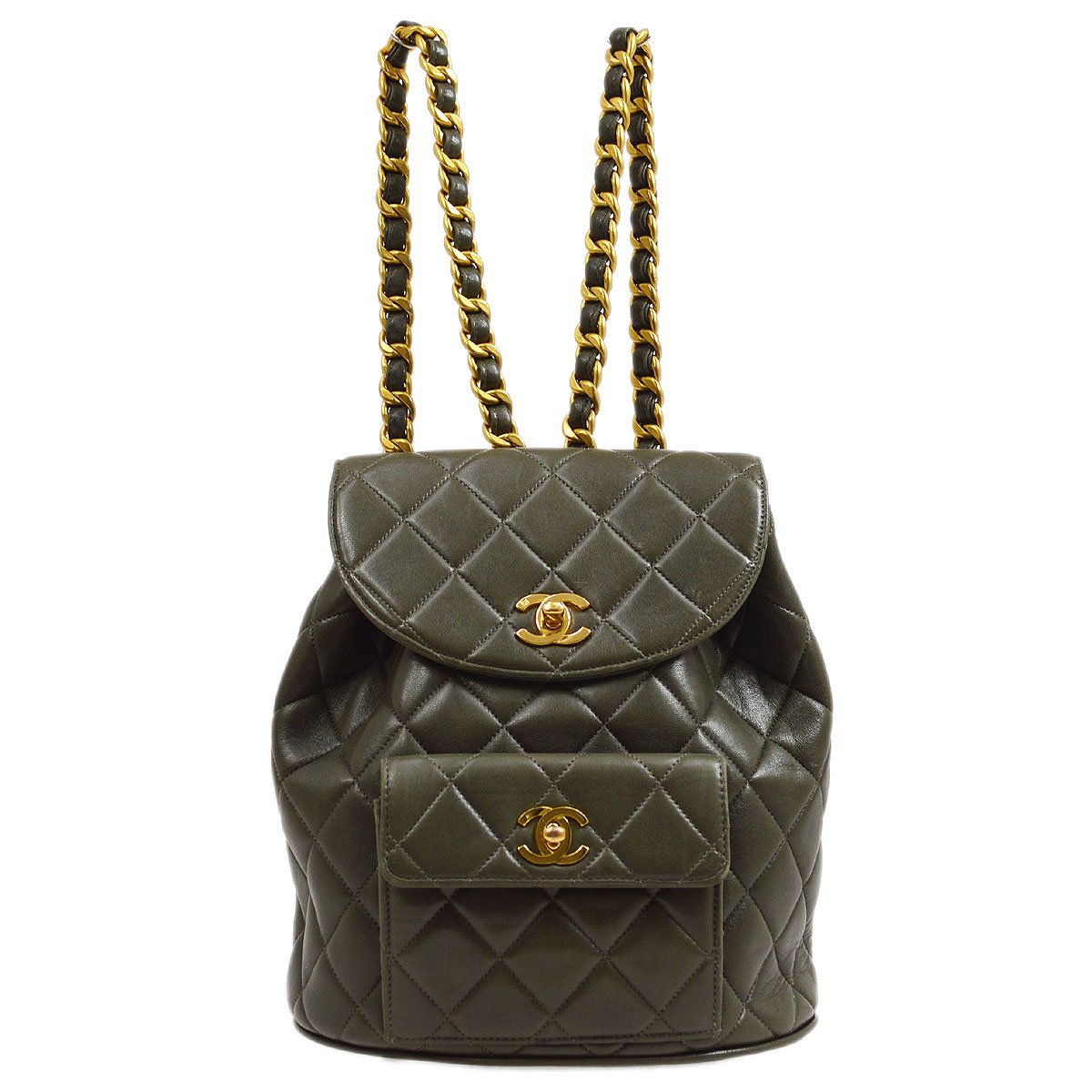 CHANEL 1990s DUMA Backpack Medium Khaki Lambskin