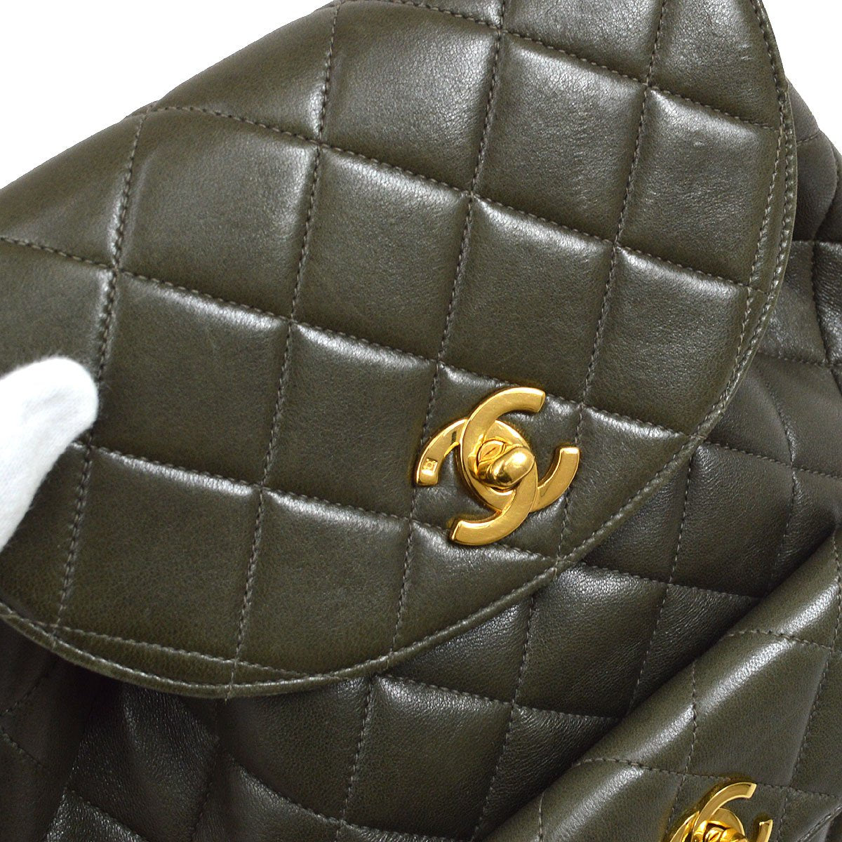 CHANEL 1990s DUMA Backpack Medium Khaki Lambskin