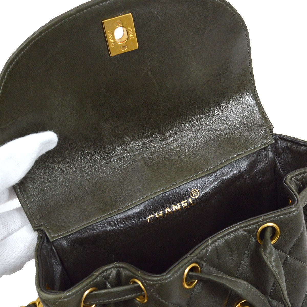 CHANEL 1990s DUMA Backpack Medium Khaki Lambskin