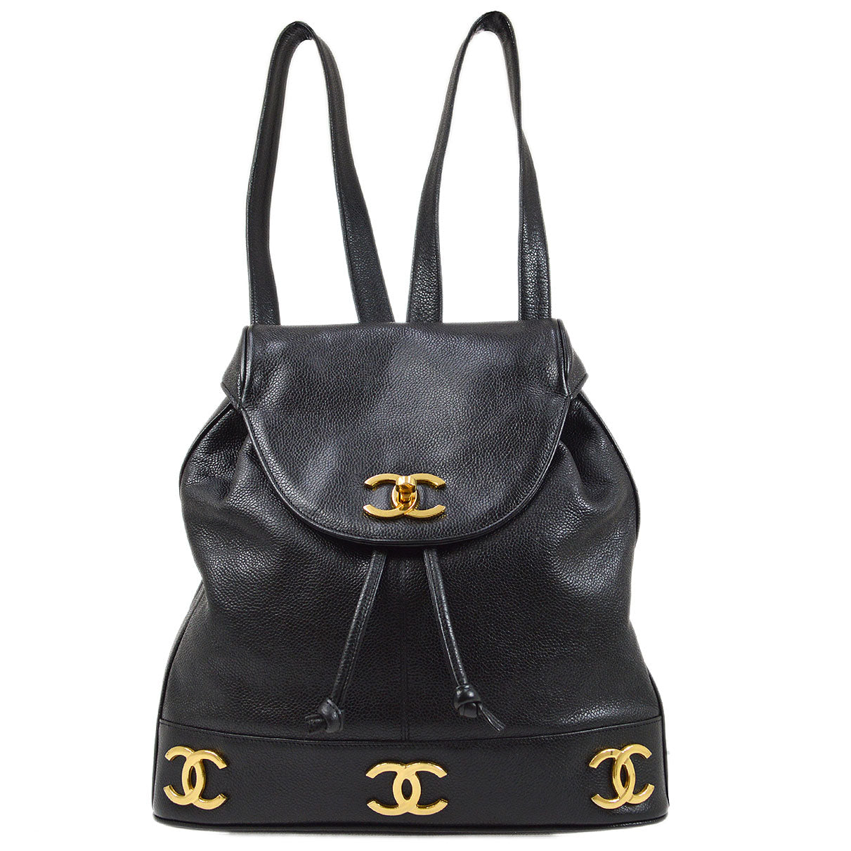 CHANEL 1991-1994 Triple CC Backpack Black Caviar