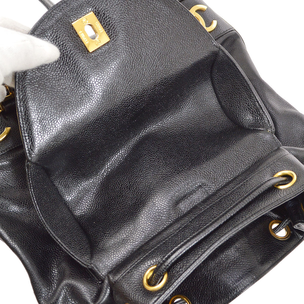 CHANEL 1991-1994 Triple CC Backpack Black Caviar