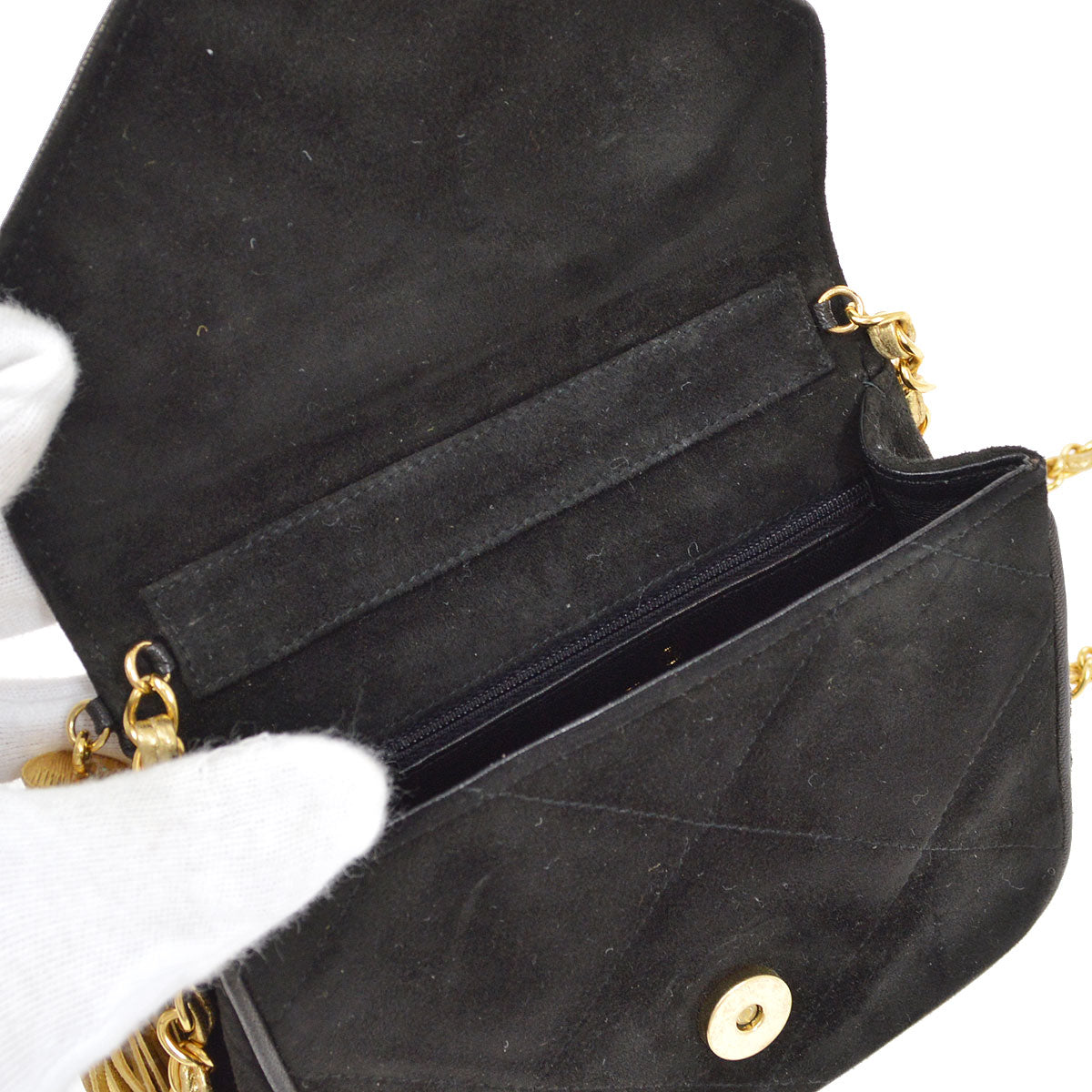 CHANEL 1989-1991 Diamond Shoulder Bag Mini Black Suede