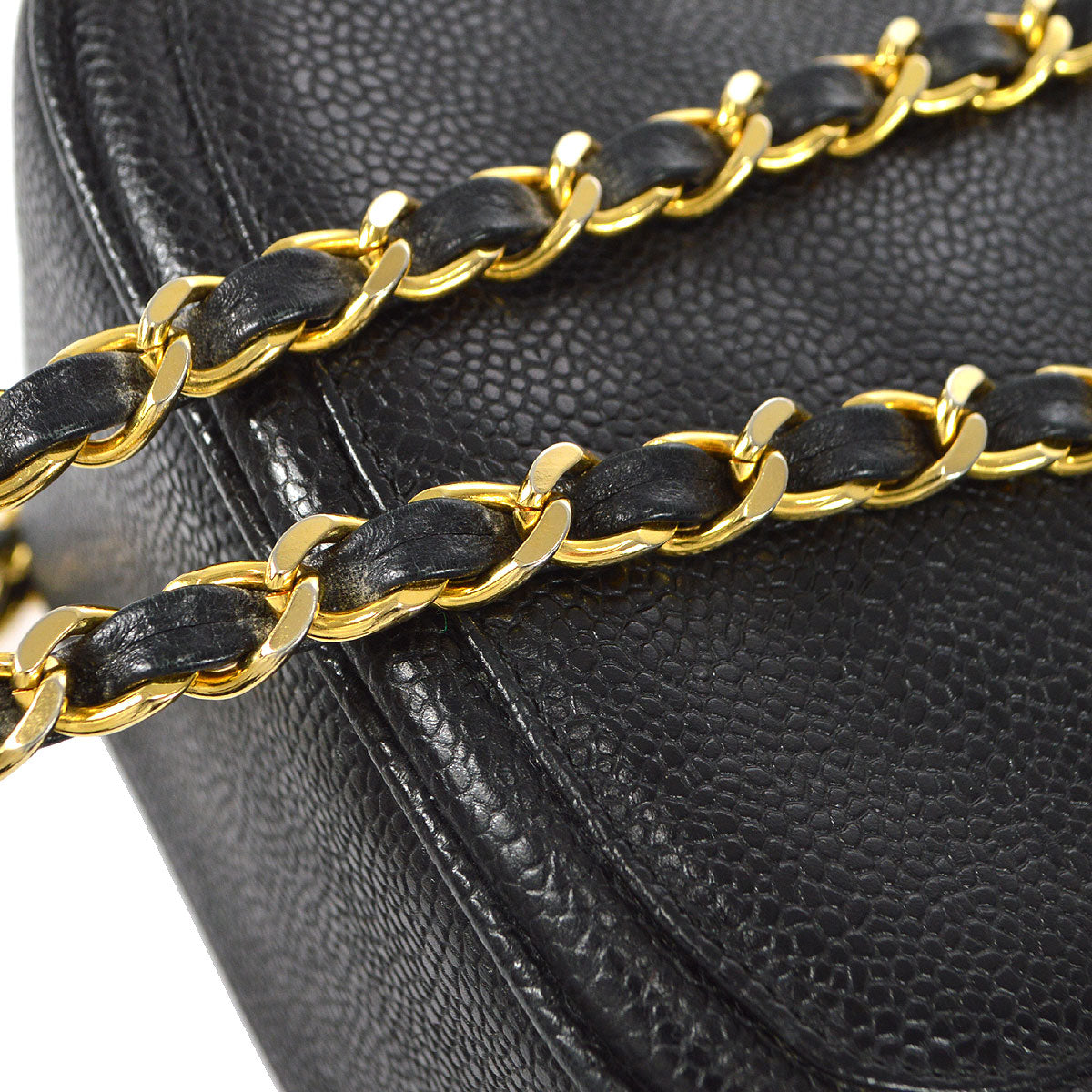 CHANEL 1986-1988 Round Flap Shoulder Bag Black Caviar