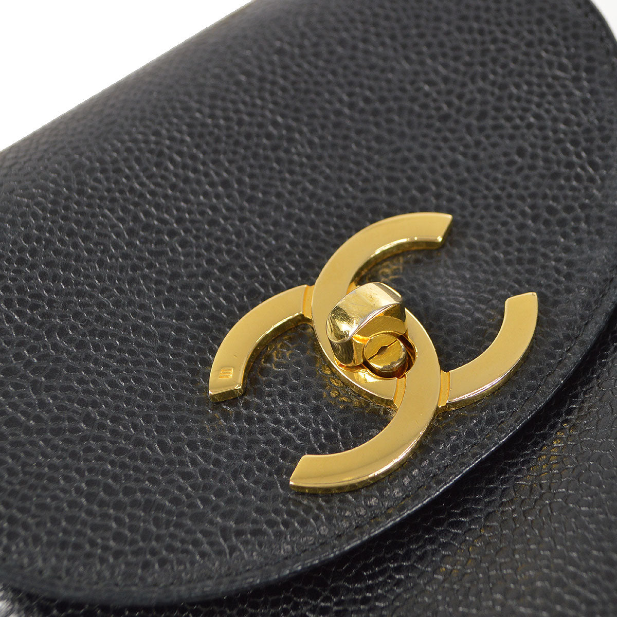 CHANEL 1986-1988 Round Flap Shoulder Bag Black Caviar