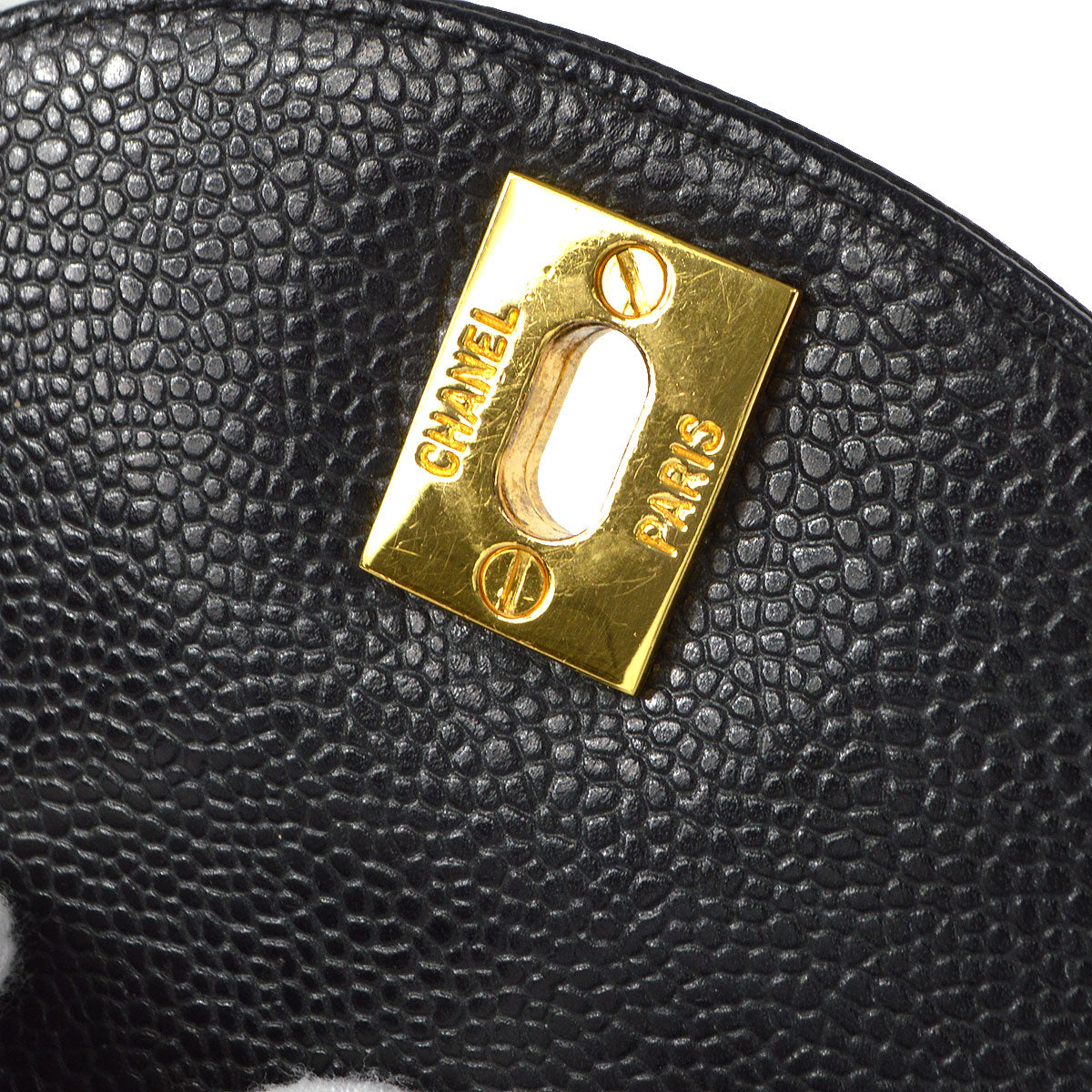 CHANEL 1986-1988 Round Flap Shoulder Bag Black Caviar
