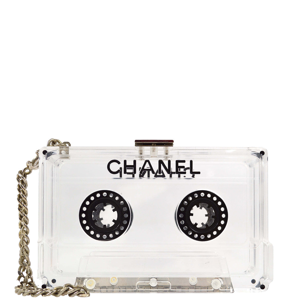 Chanel Clear Acrylic Cassette Tape Clutch Bag 04P