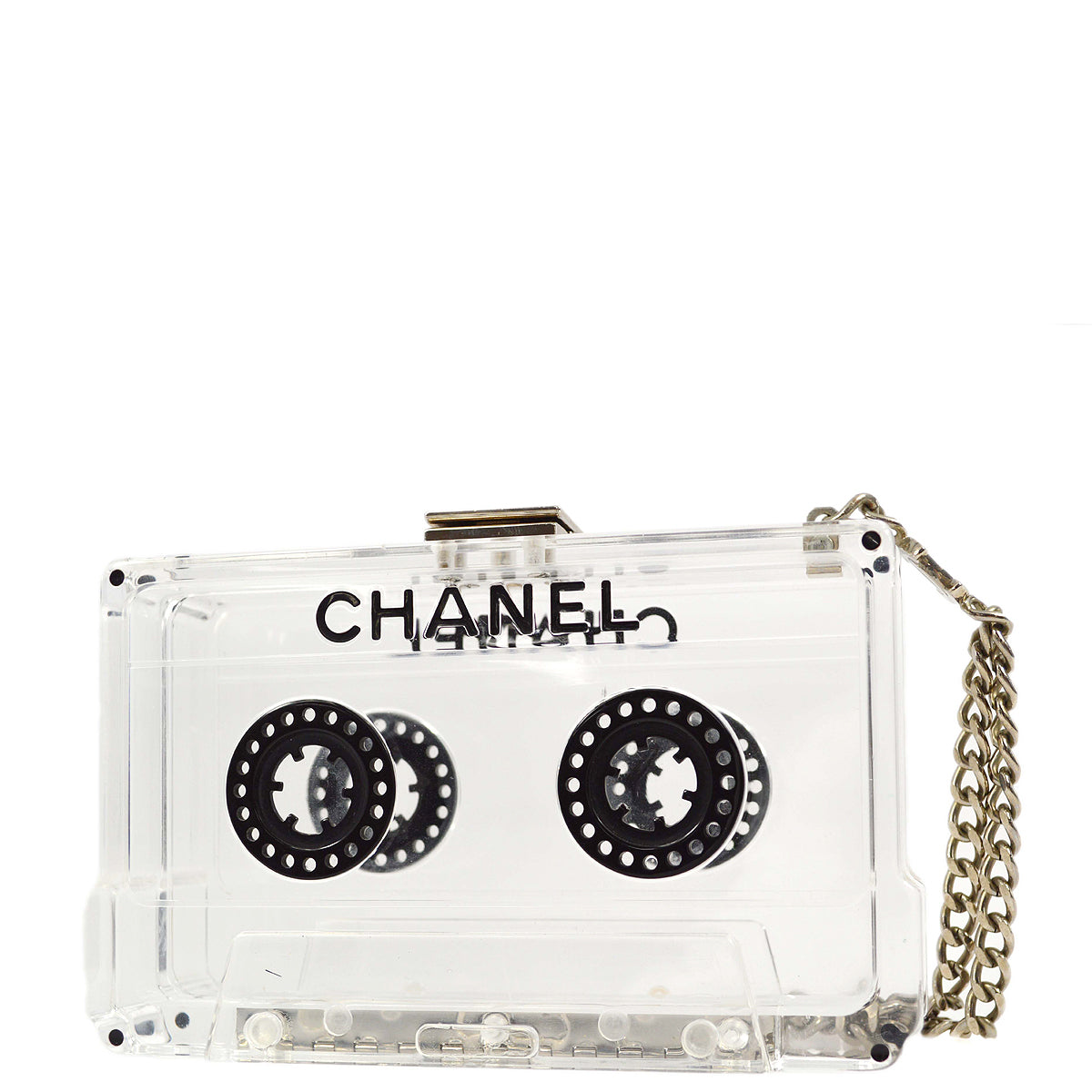 Chanel Clear Acrylic Cassette Tape Clutch Bag 04P