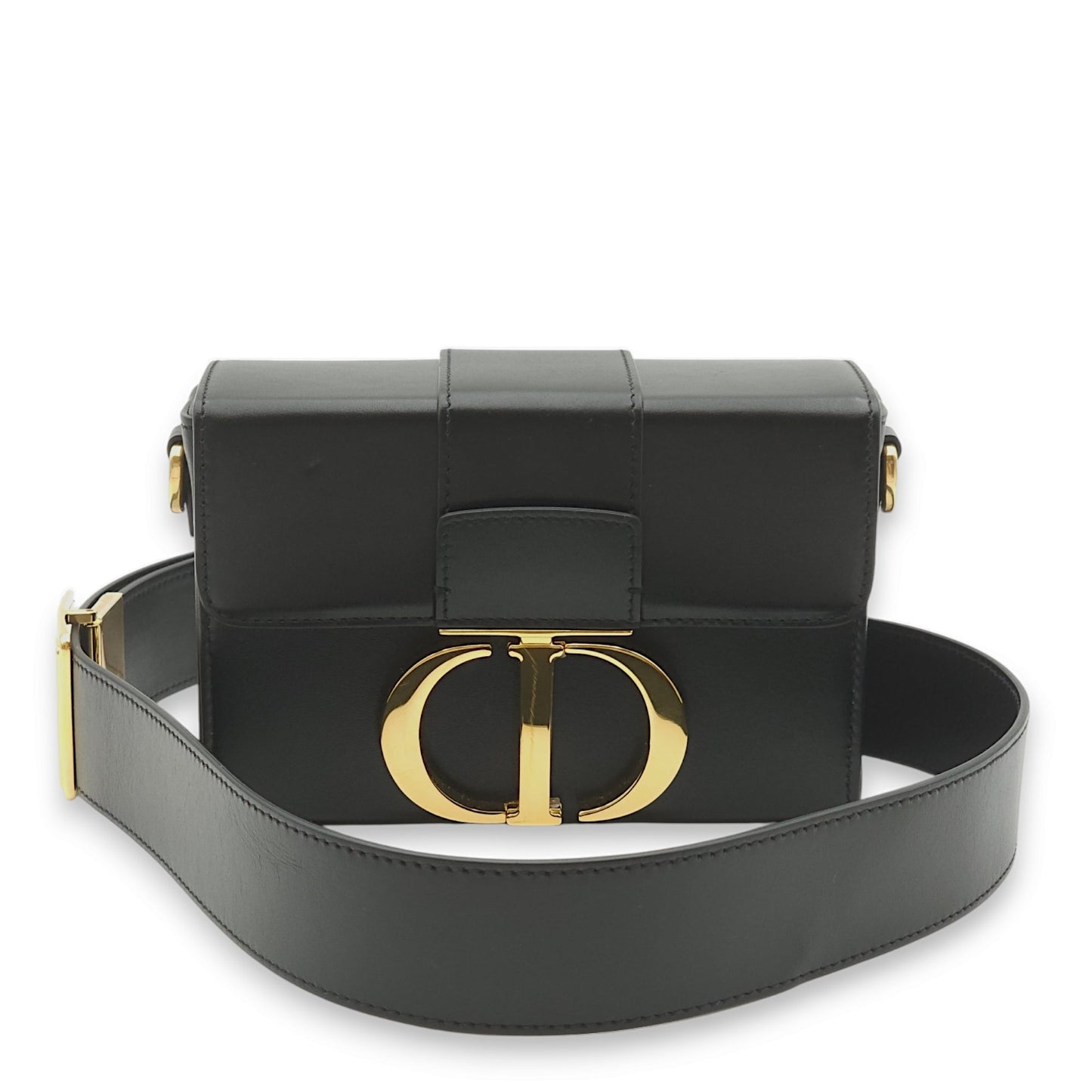 30 Montaigne Box Black Crossbody Bag in Calfskin, Gold hardware